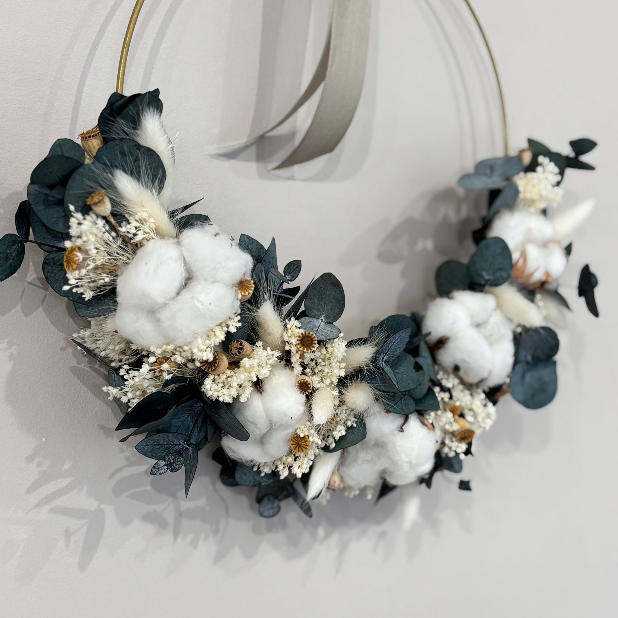 Cotton Dream: Trockenblumenkranz in weiß grün