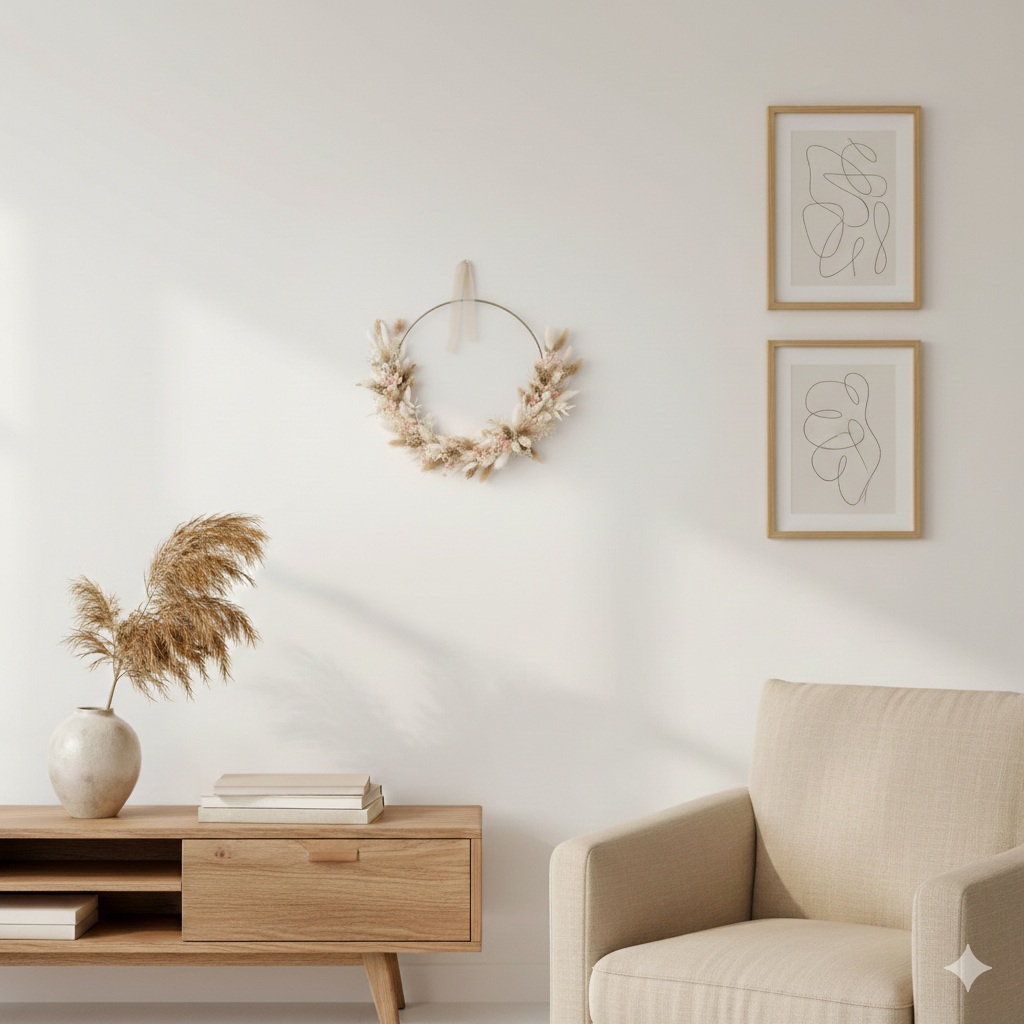 Trockenblumenkranz Blütenzart | 25 cm | sanfte Naturtöne | Wandkranz - Lykke&You
