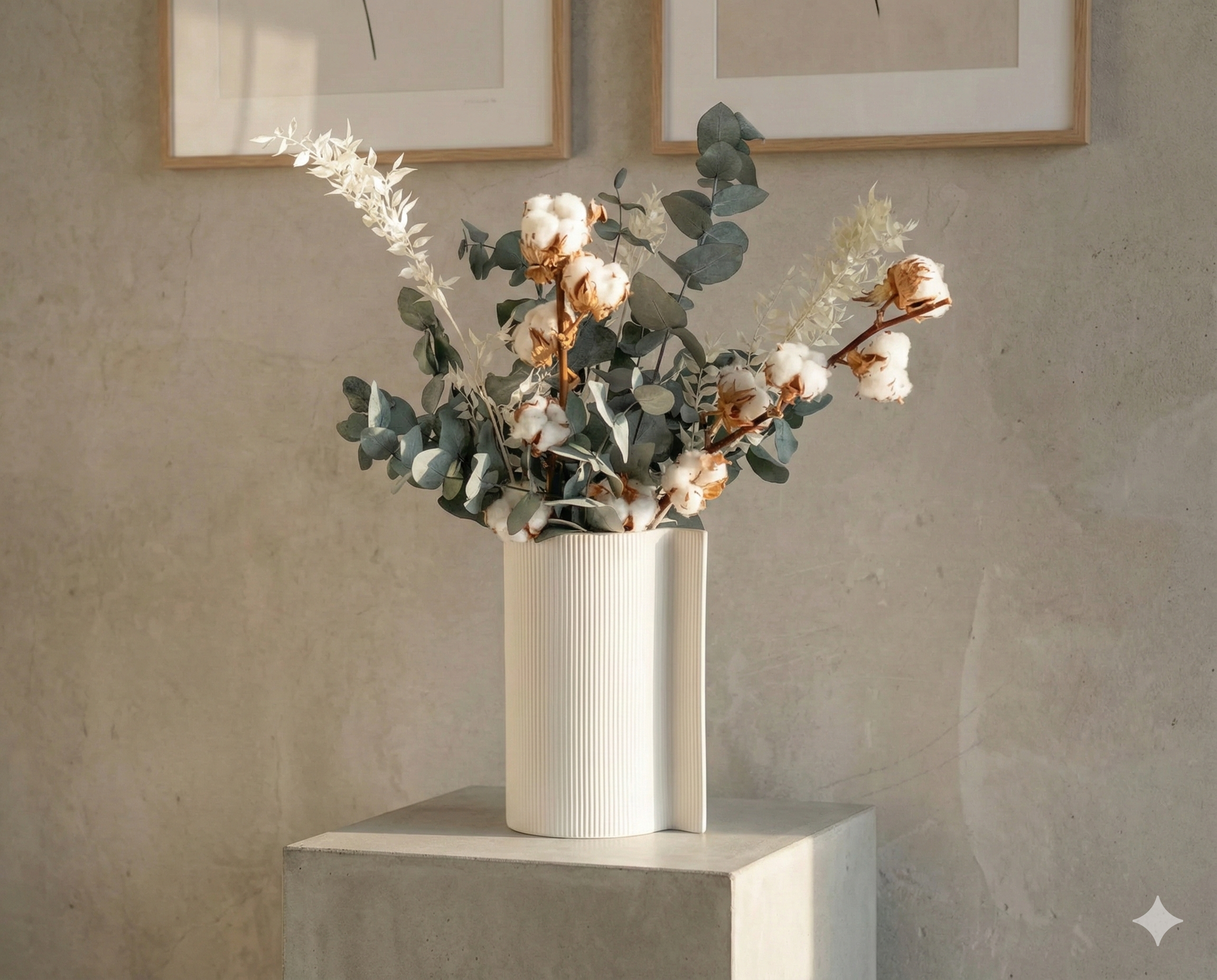 Cotton Breeze: Trockenblumenstrauß mit Eukalyptus und Baumwolle