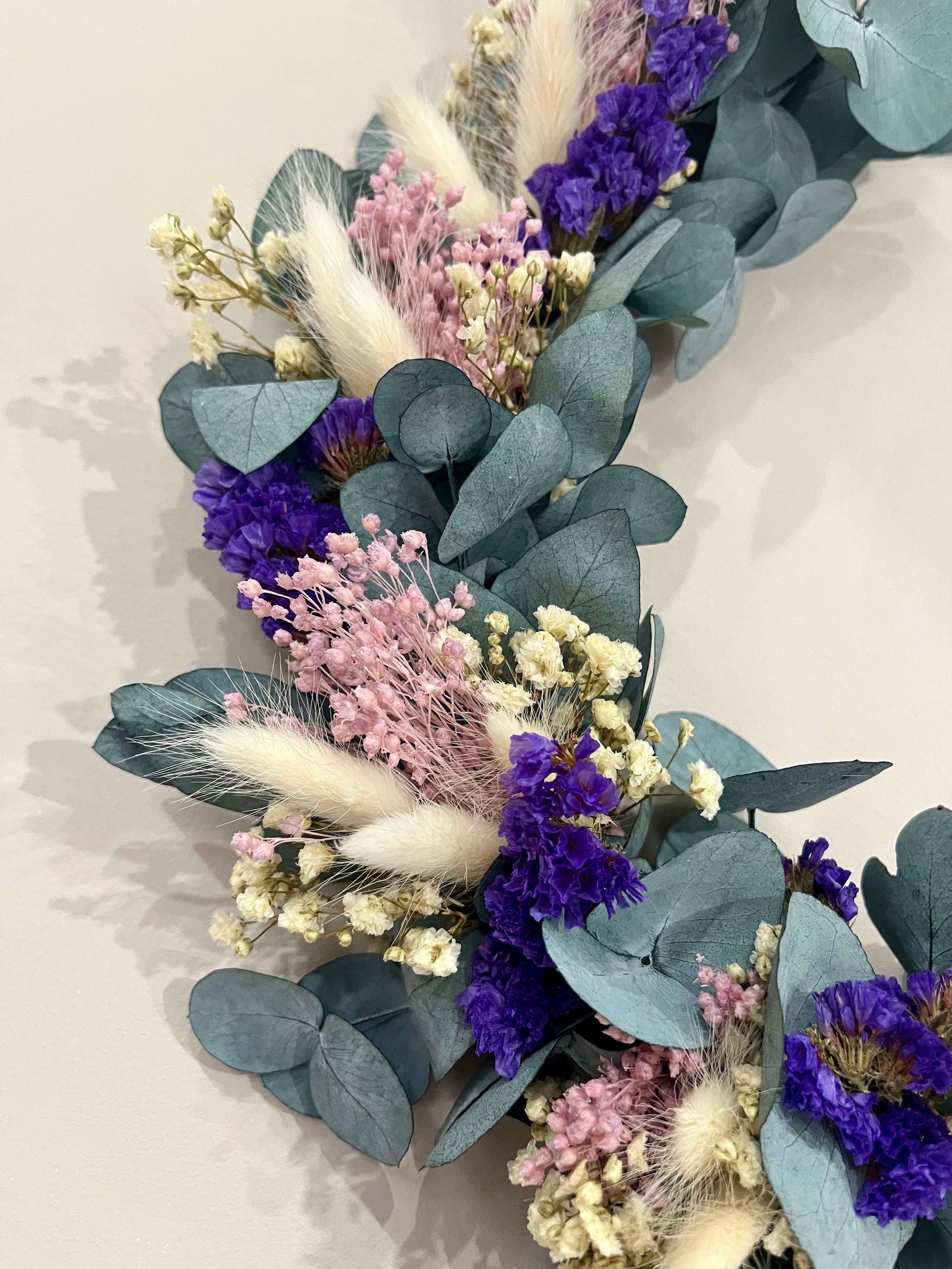 Dried flower wreath olive lavender mix