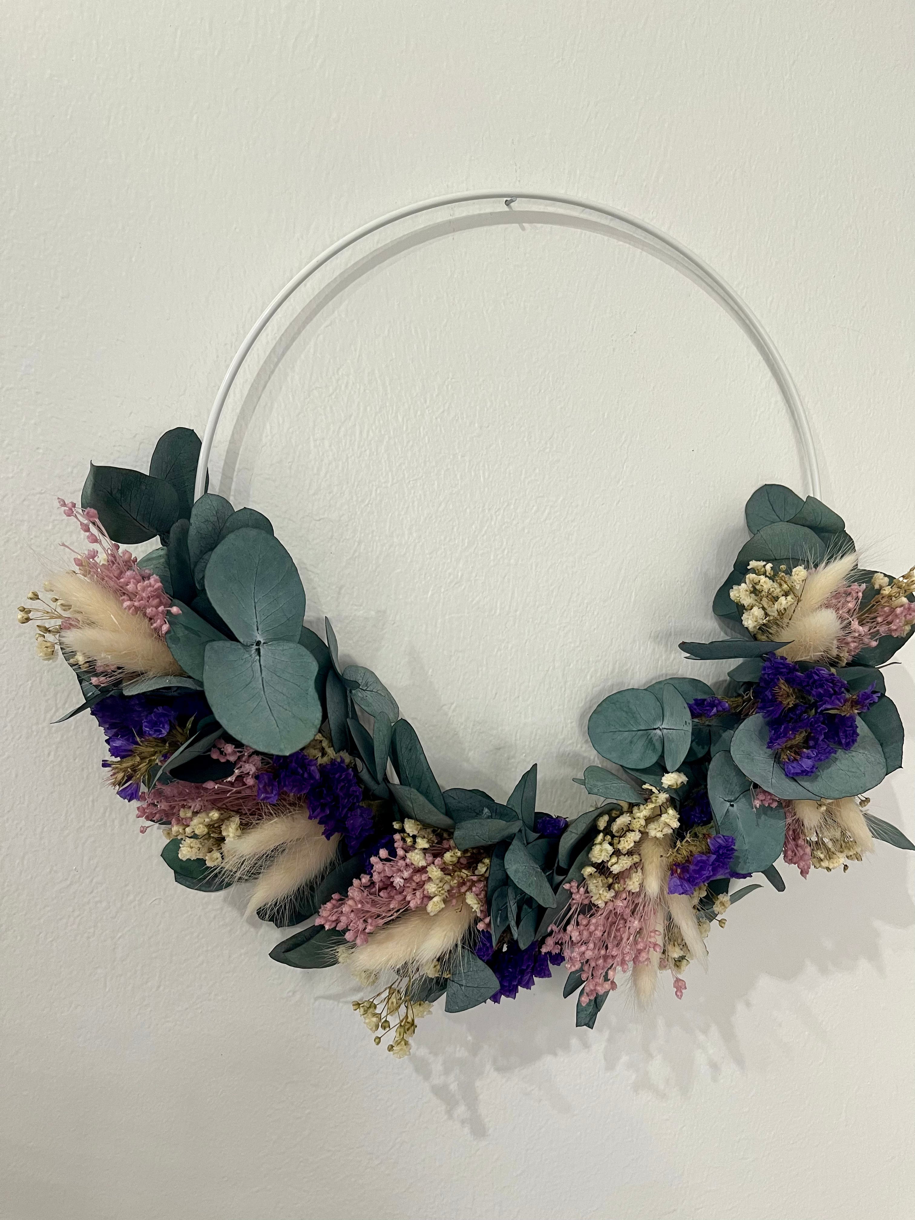 Dried flower wreath olive lavender mix