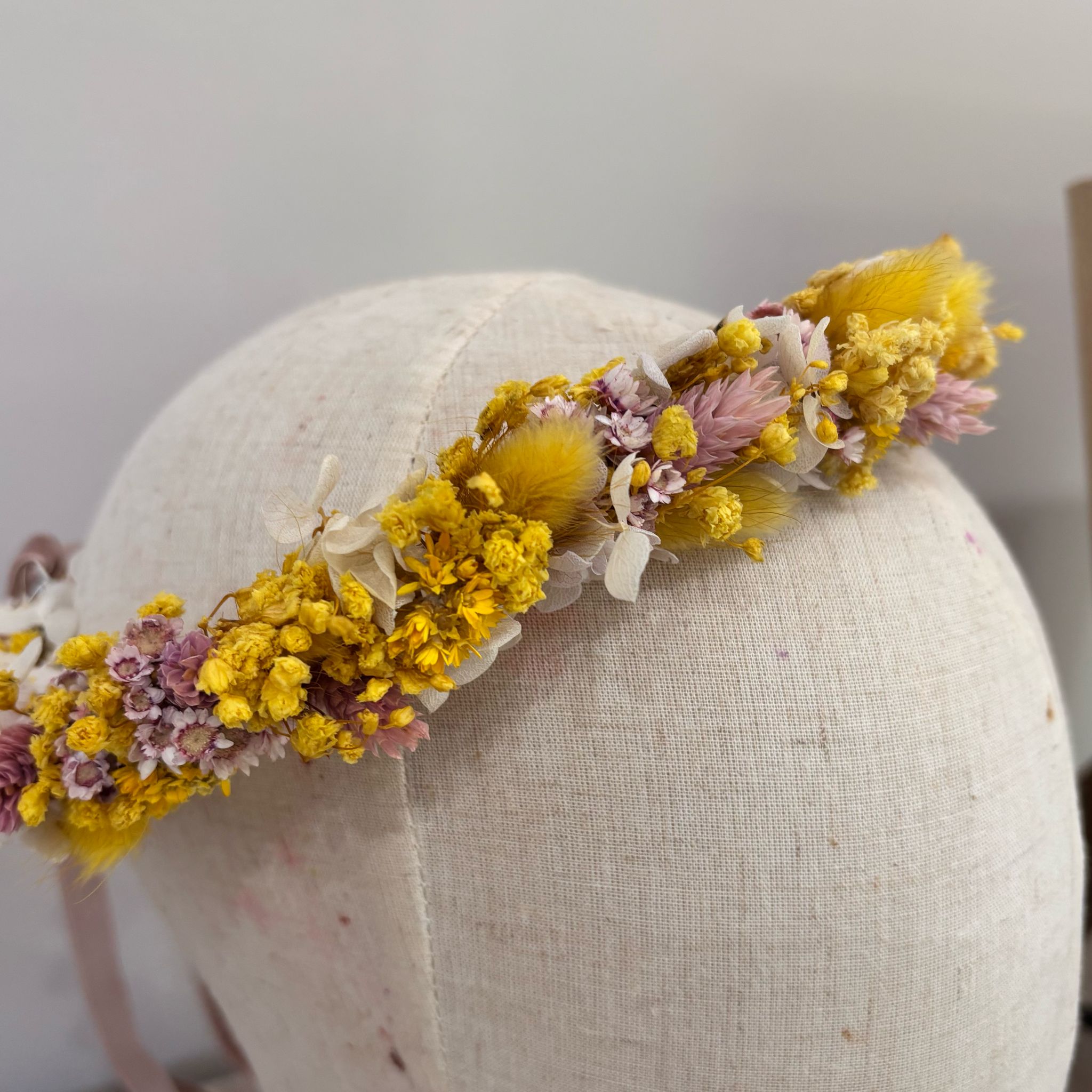 Haarkranz Trockenblumen gelb flieder / Outlet