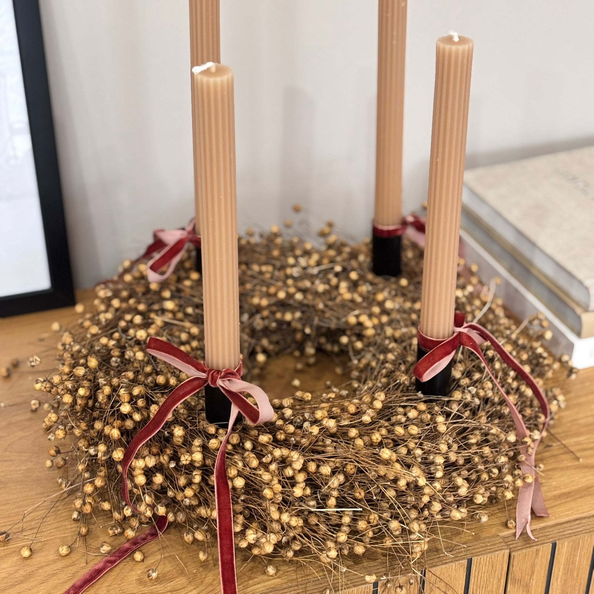 Komplettset Adventskranz Flachs - beige rot