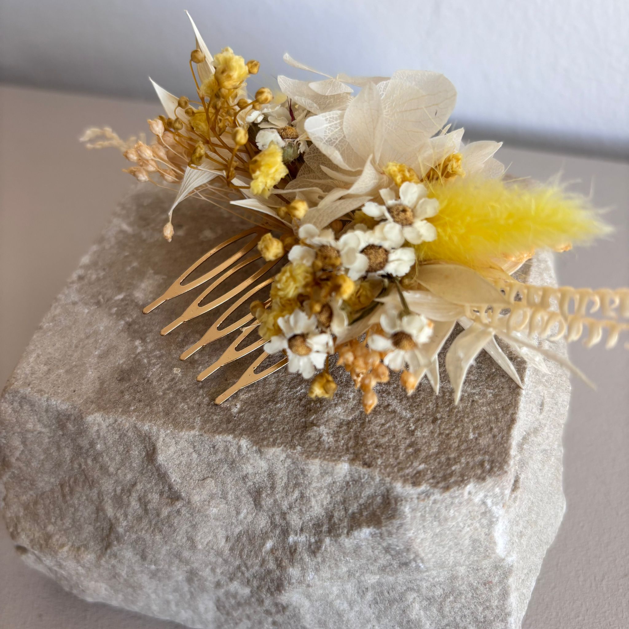 Haarkamm Trockenblumen gelb Gänseblümchen - OUTLET