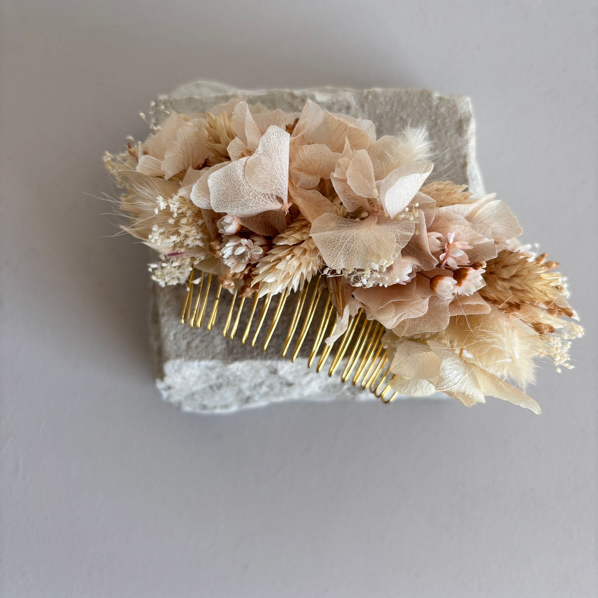Haarkamm Trockenblumen Hortensie rosa- OUTLET