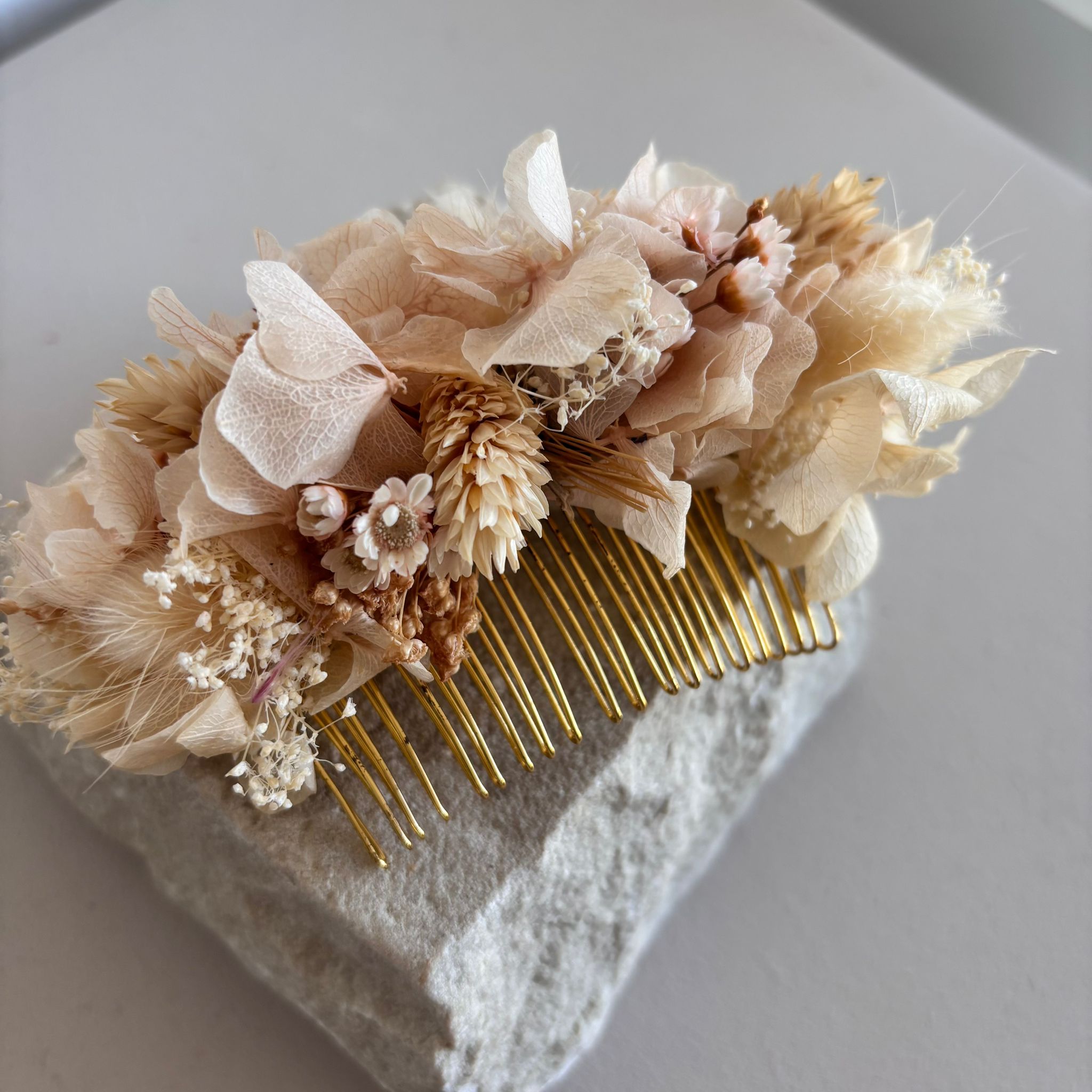 Haarkamm Trockenblumen Hortensie rosa- OUTLET