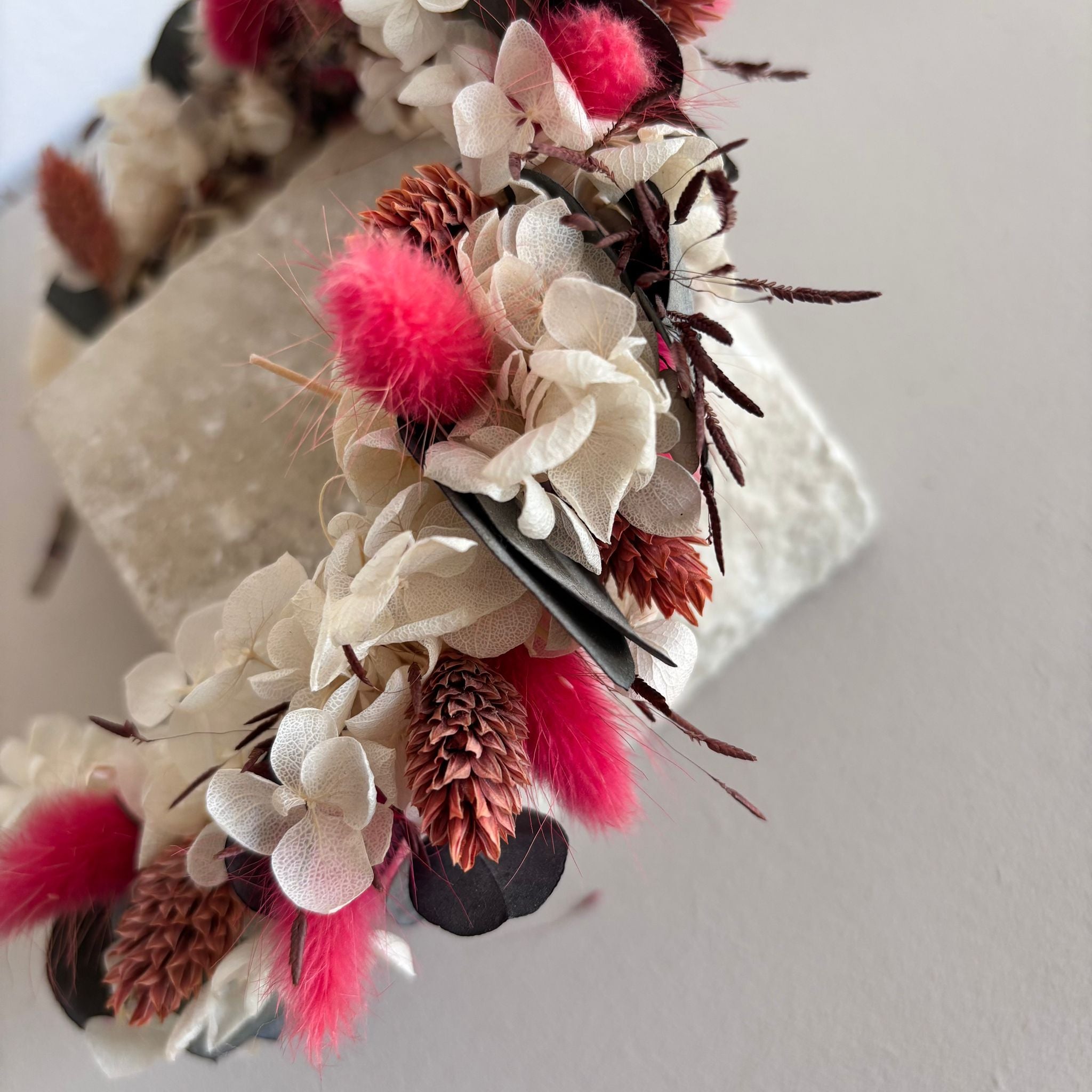 Wunderschöner Haarreif aus Trockenblumen weiß pink - Outlet