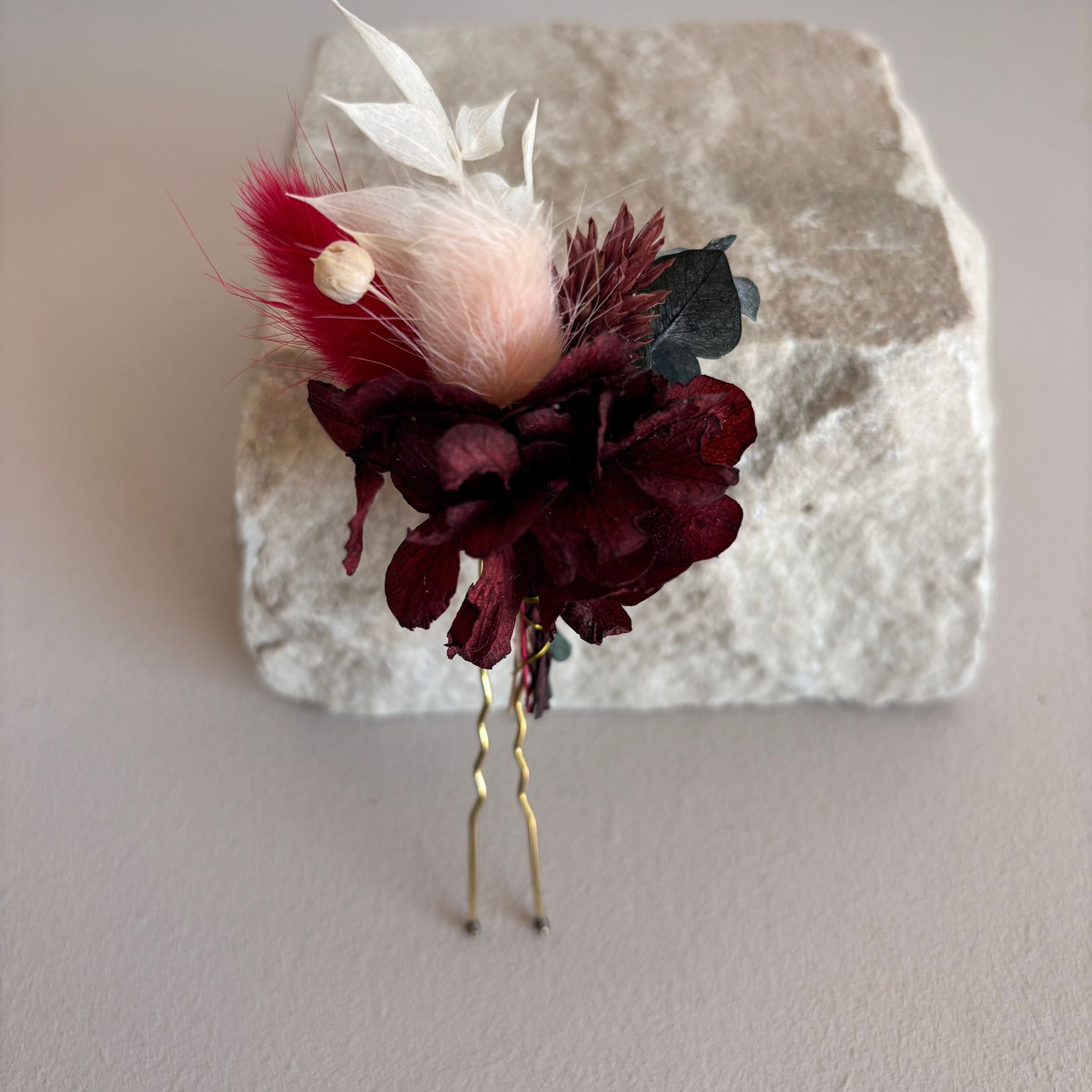 Haarnadel Trockenblumen Eukalyptus rosa rot - OUTLET