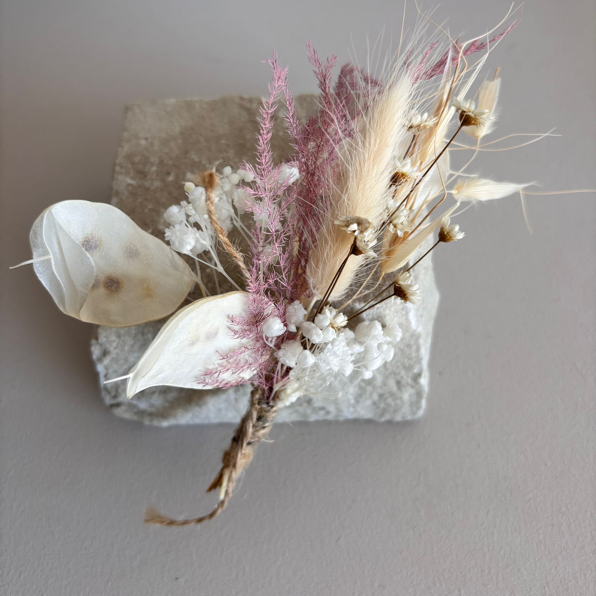 Anstecker Bräutigam I Trauzeuge I Trockenblumen Lunaria weiß rosa - OUTLET
