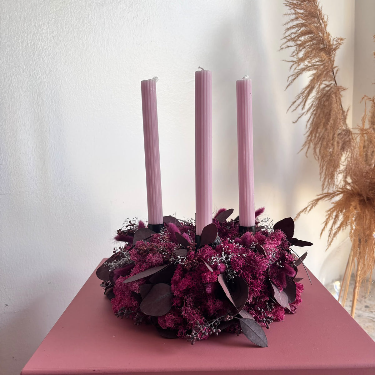 Adventskranz Berryfrost in Bordeaux & Himbeerpink