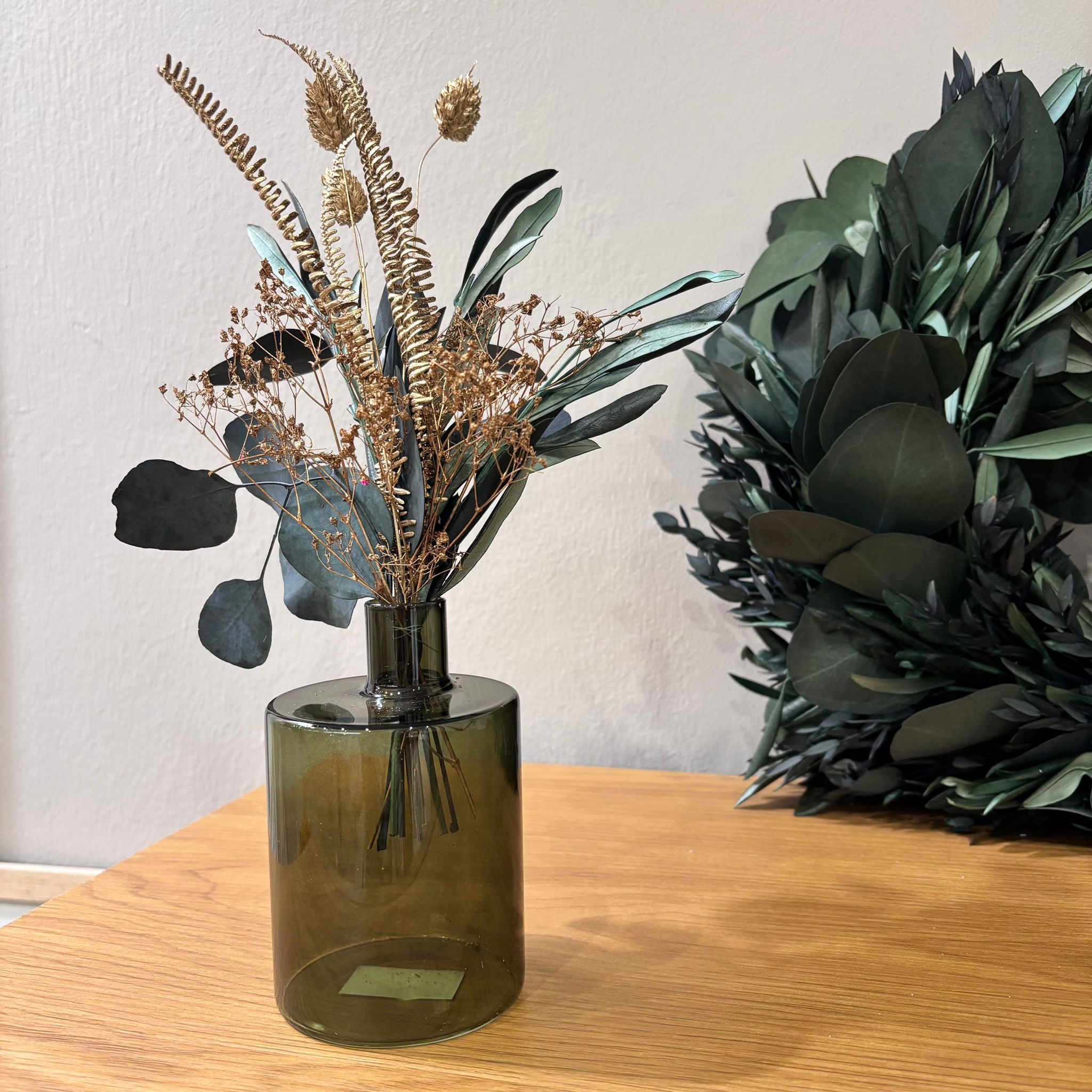 Dried flower bouquet mini green gold