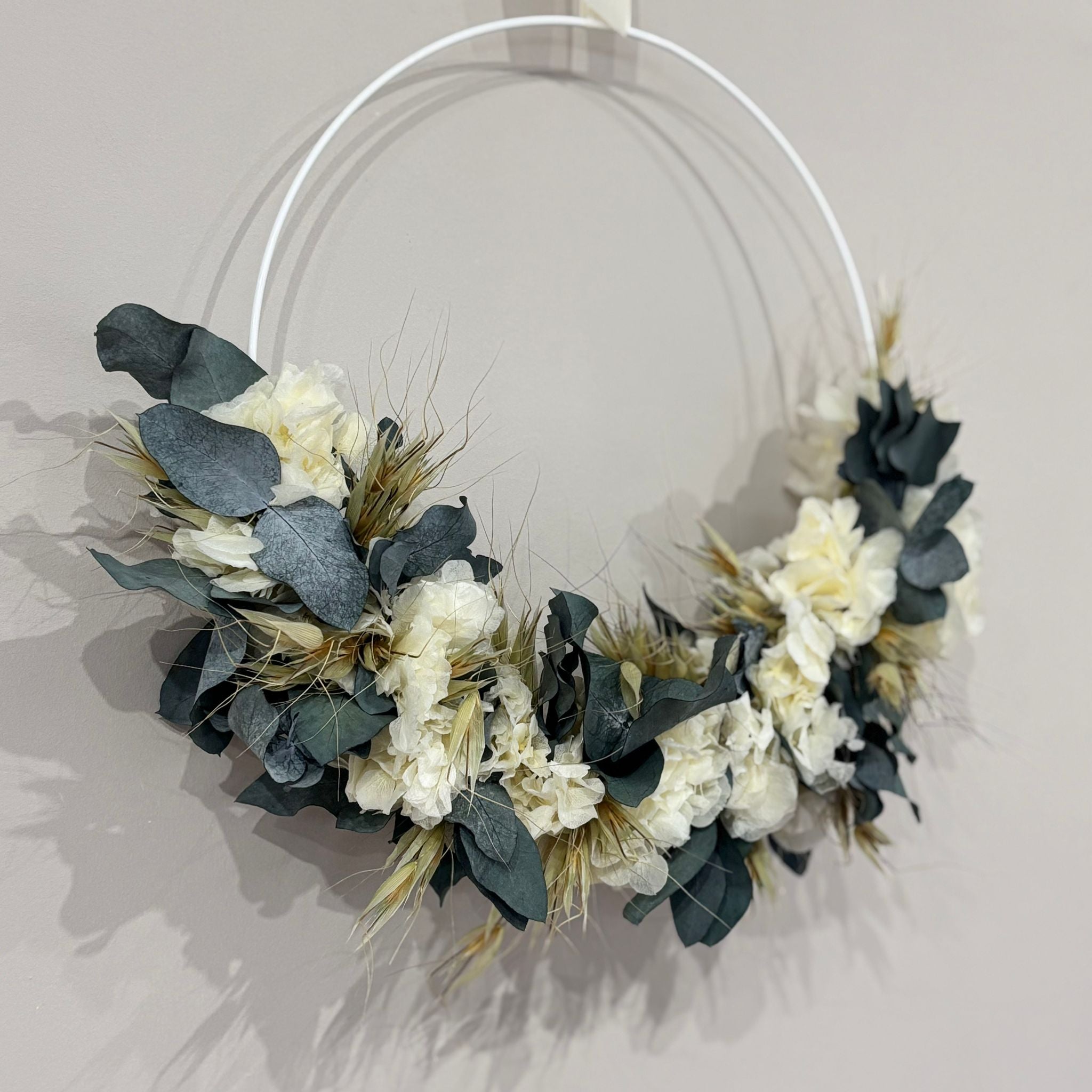 Trockenblumenkranz Hortensie, Eukalyptus, Hafer