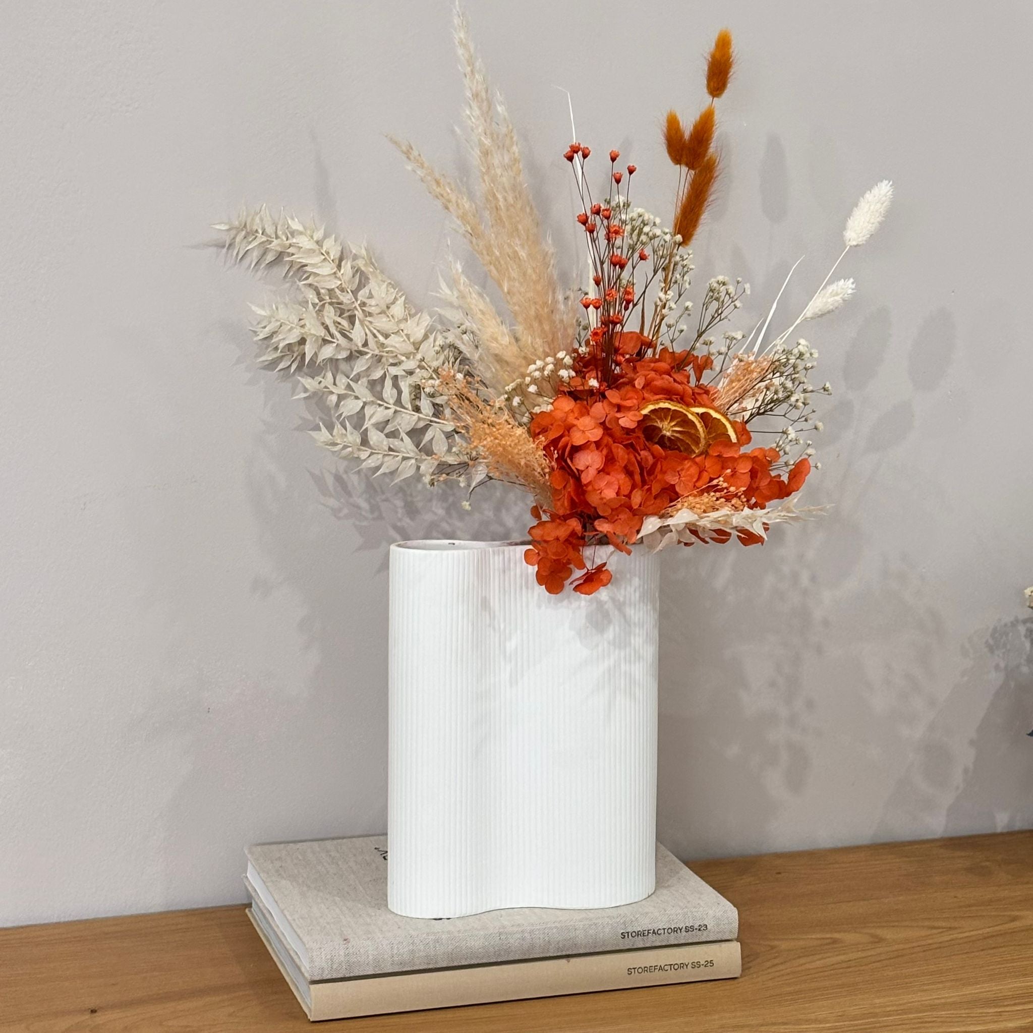 Spring Awakening: Enchanting dried flower bouquet with orange hydrangea