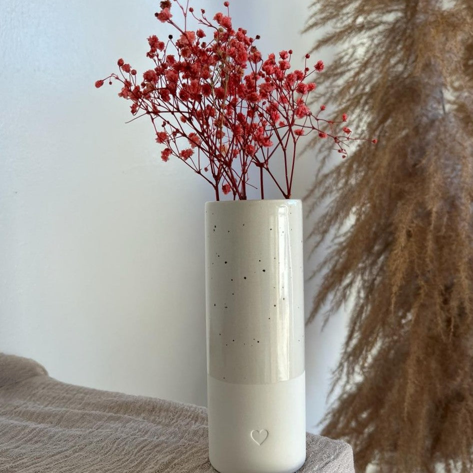 Eulenschnitt Steingut-Vase mit Herz - weiß - Lykke&You GmbH