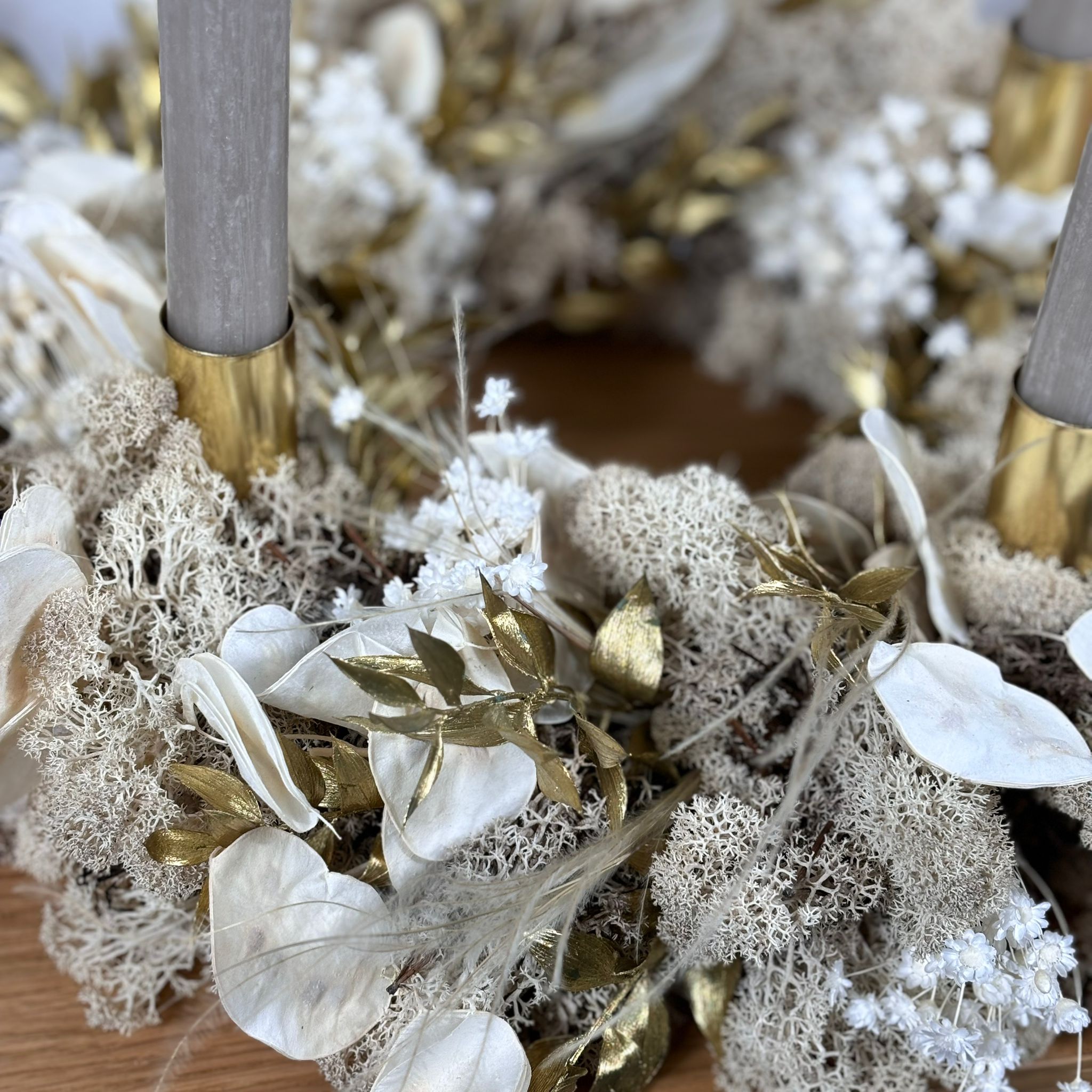 Adventskranz Reindeer Moos - beige gold Outlet - Lykke&You GmbH