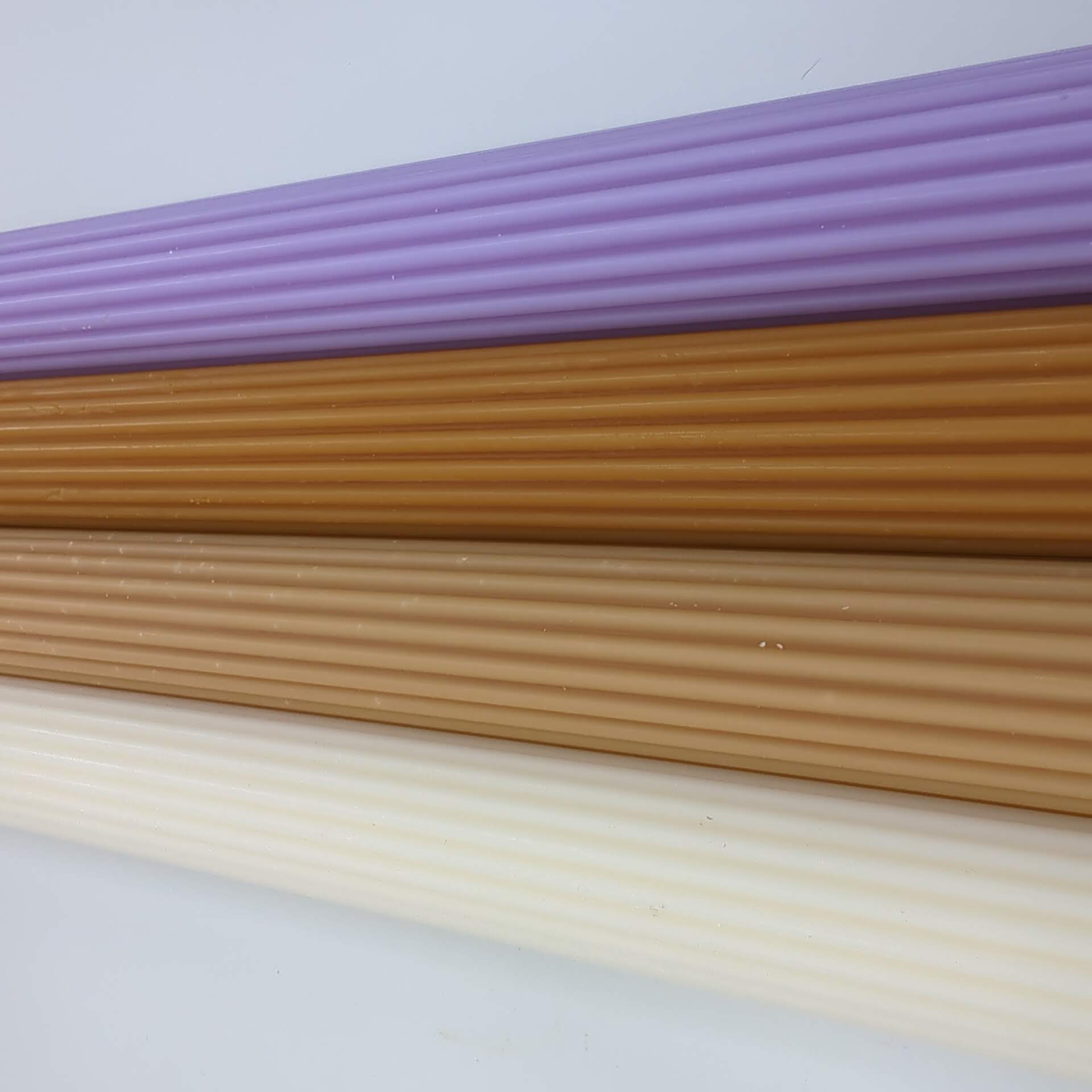Stabkerze gerillt aus 100% Rapswachs weiß beige lila braun