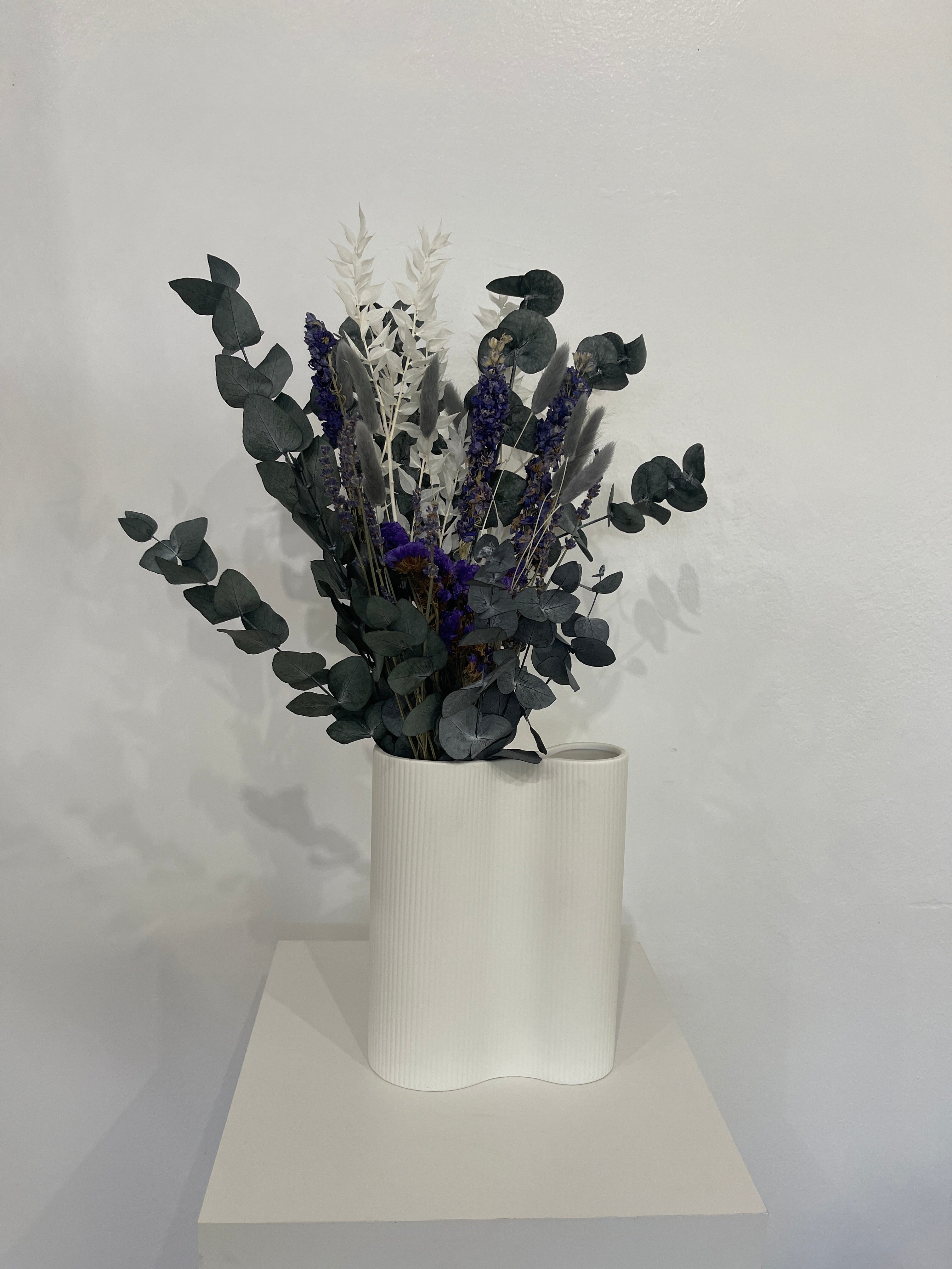 Elegant combination: loose dried flower bouquet with gypsophila and eucalyptus