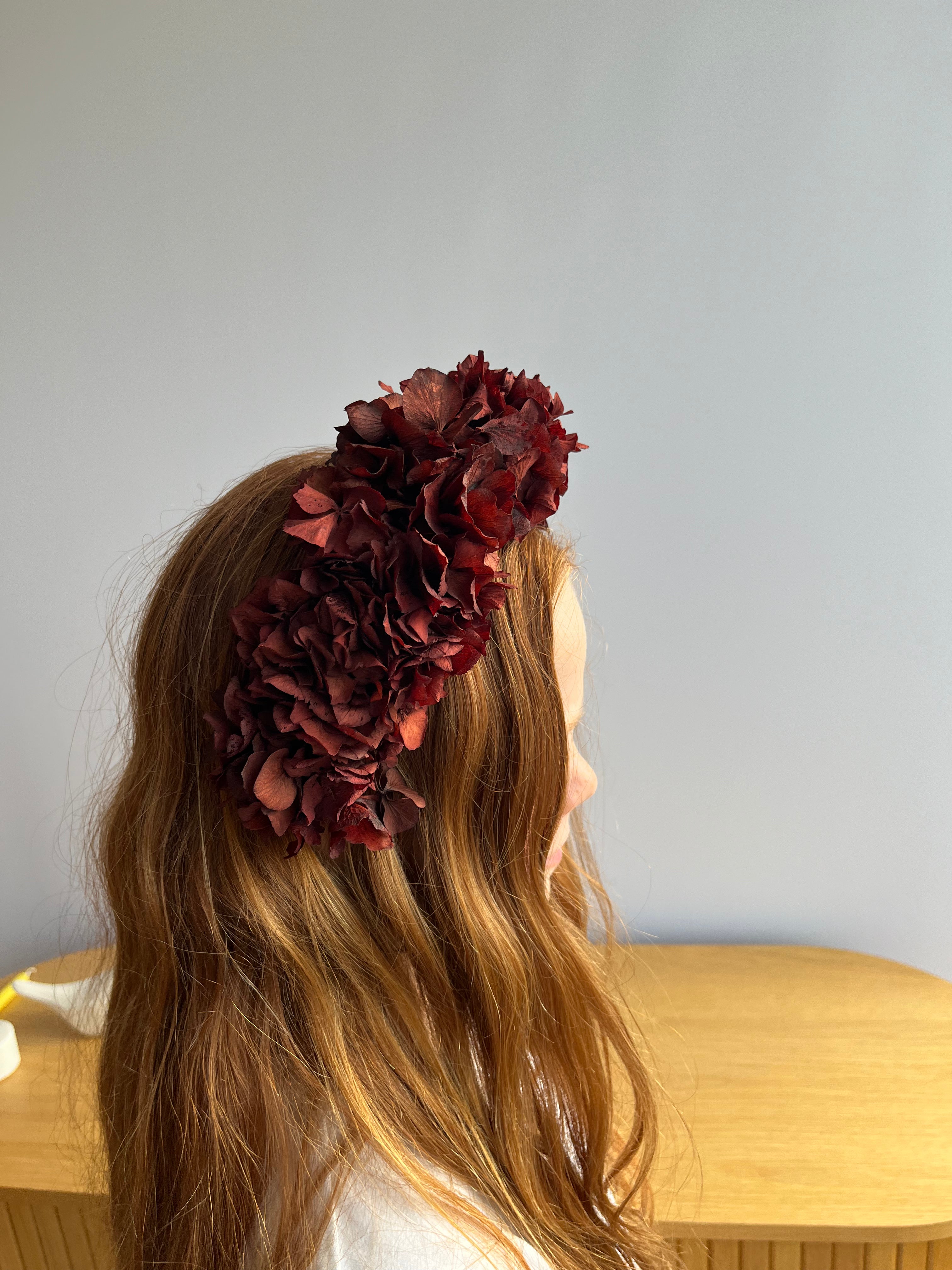 Headband Dried Flowers Hydrangea Red