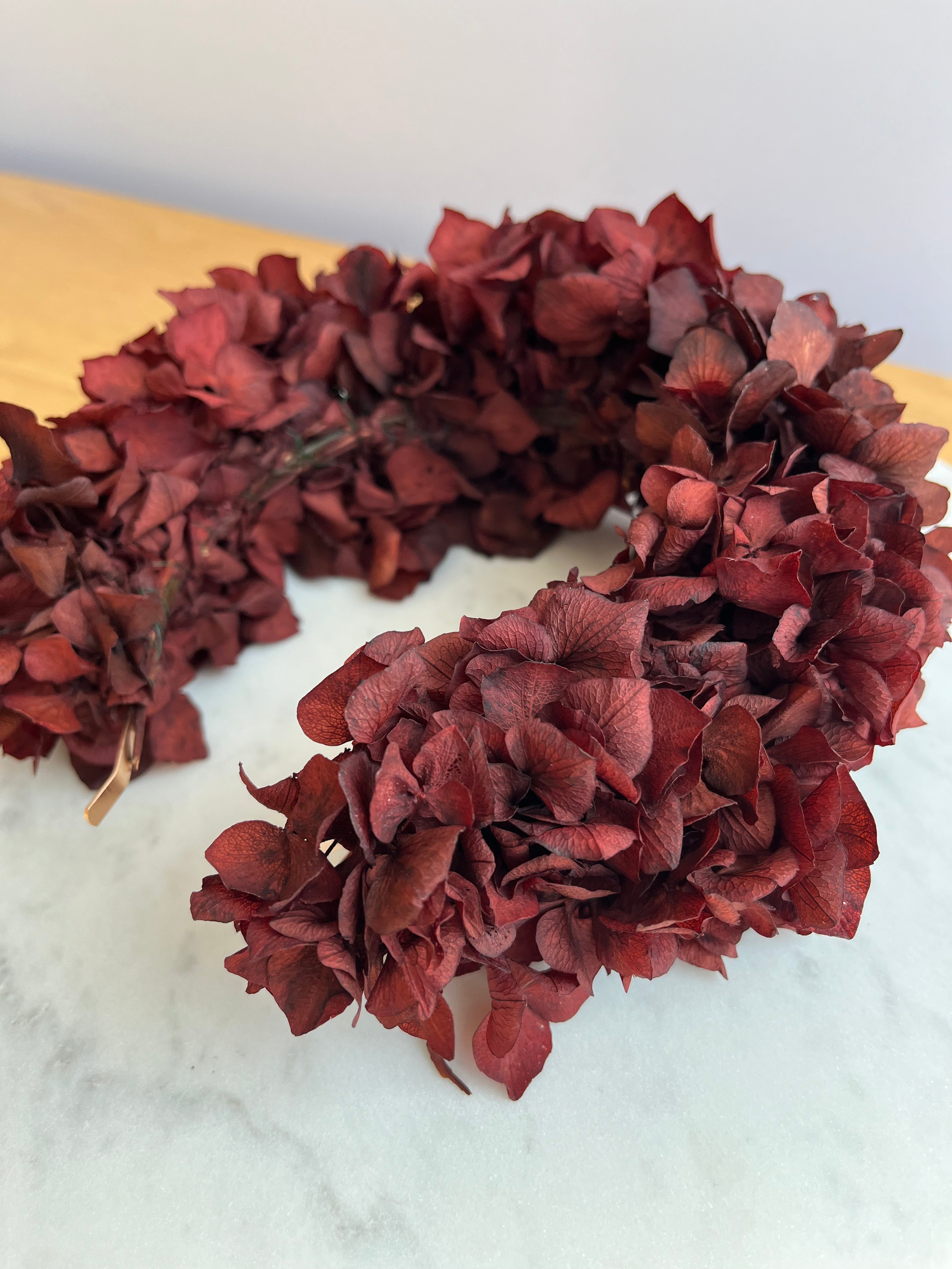 Headband Dried Flowers Hydrangea Red