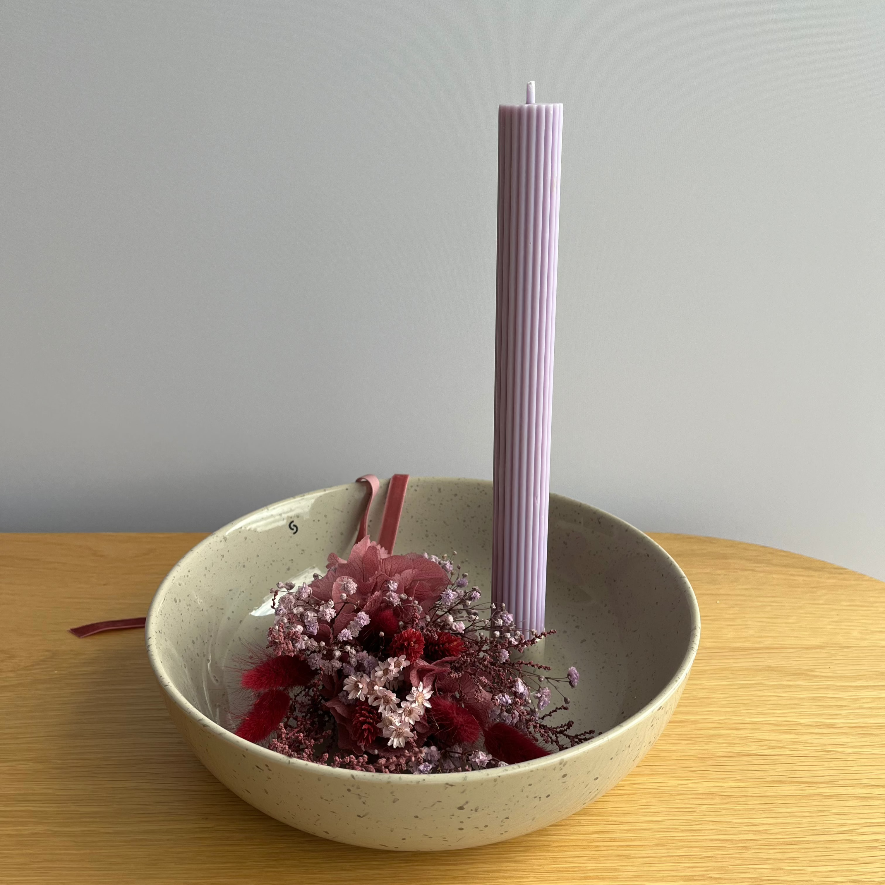 Candle holder and bowl in one - with matching arrangement purple