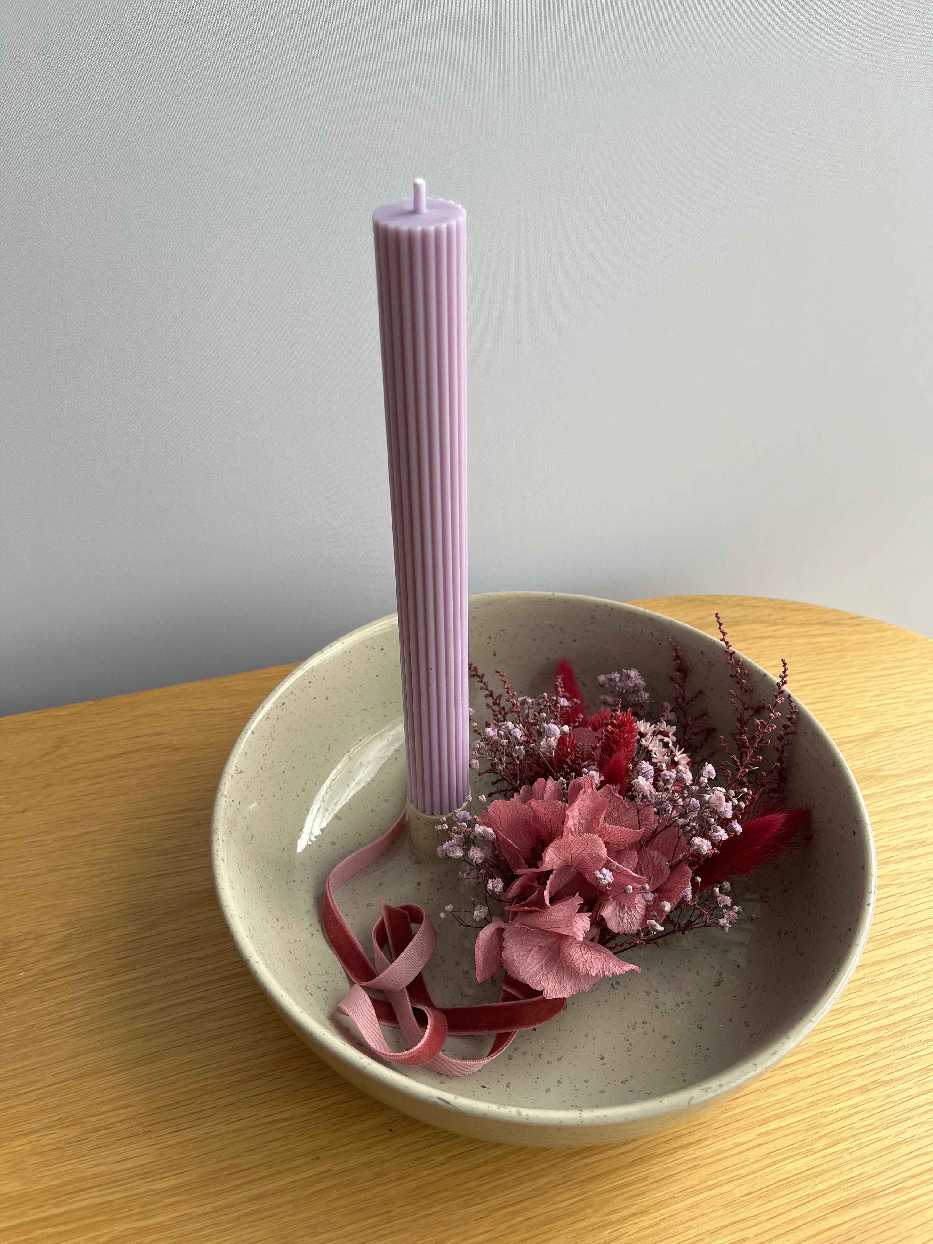 Candle holder and bowl in one - with matching arrangement purple