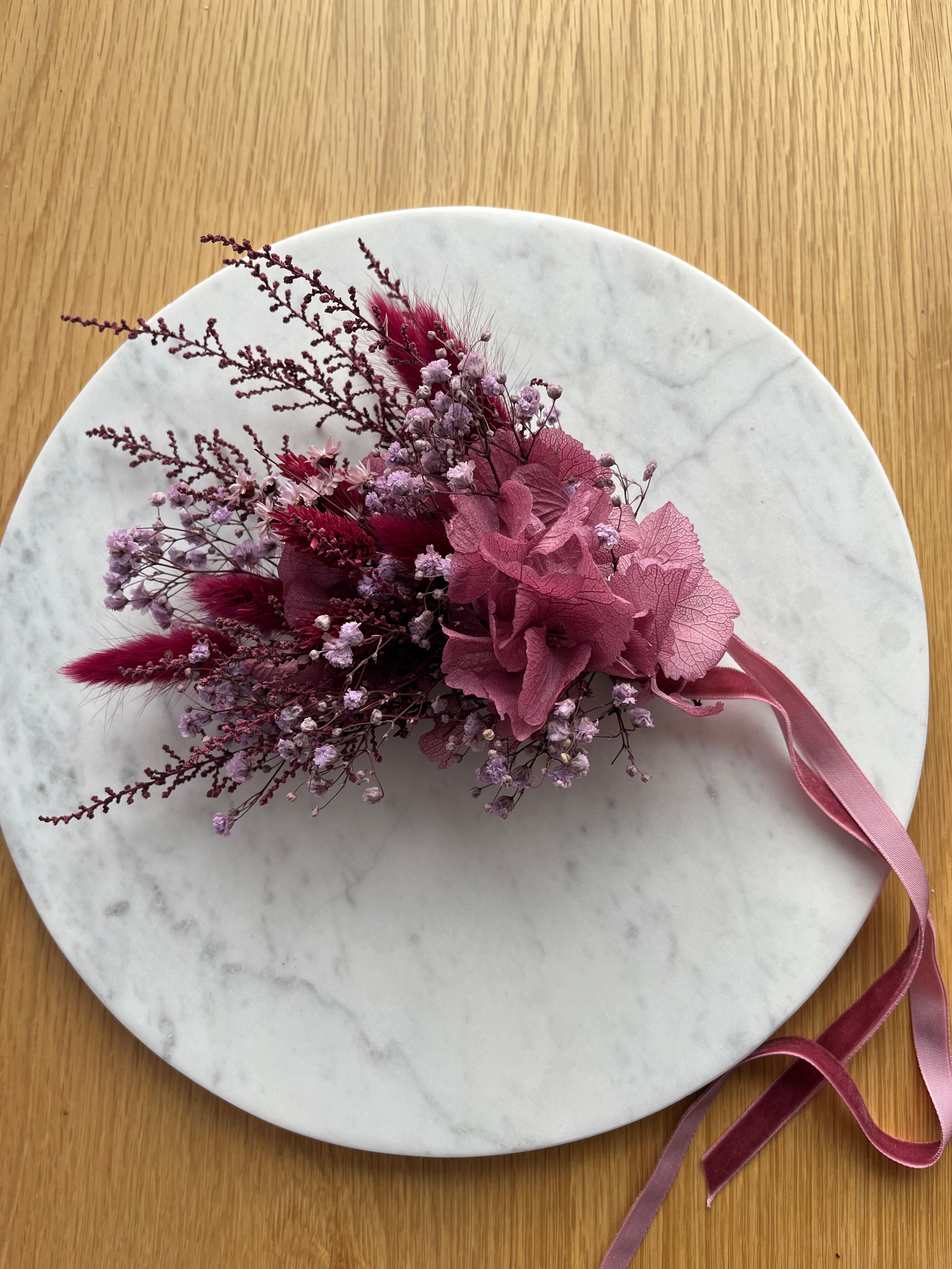 Candle holder and bowl in one - with matching arrangement purple