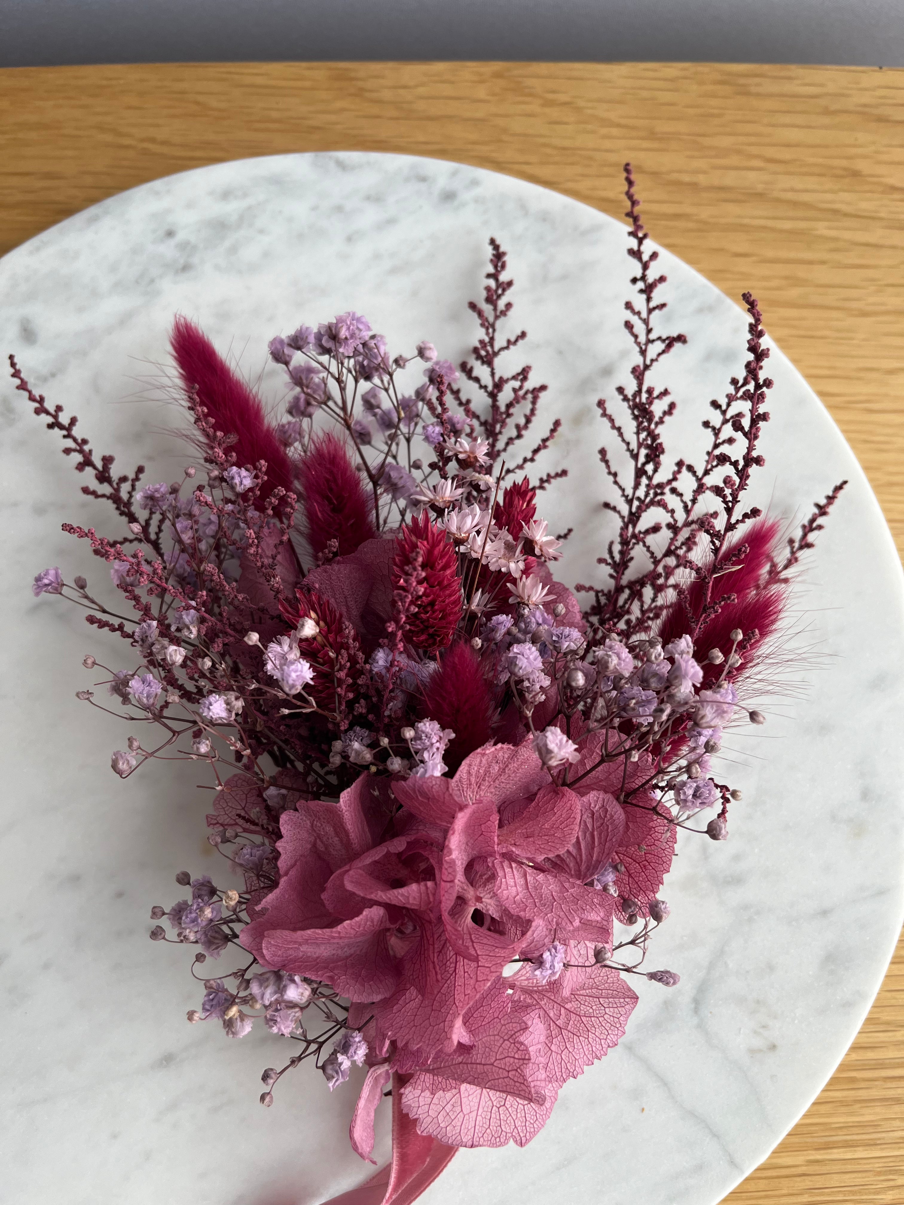 Candle holder and bowl in one - with matching arrangement purple