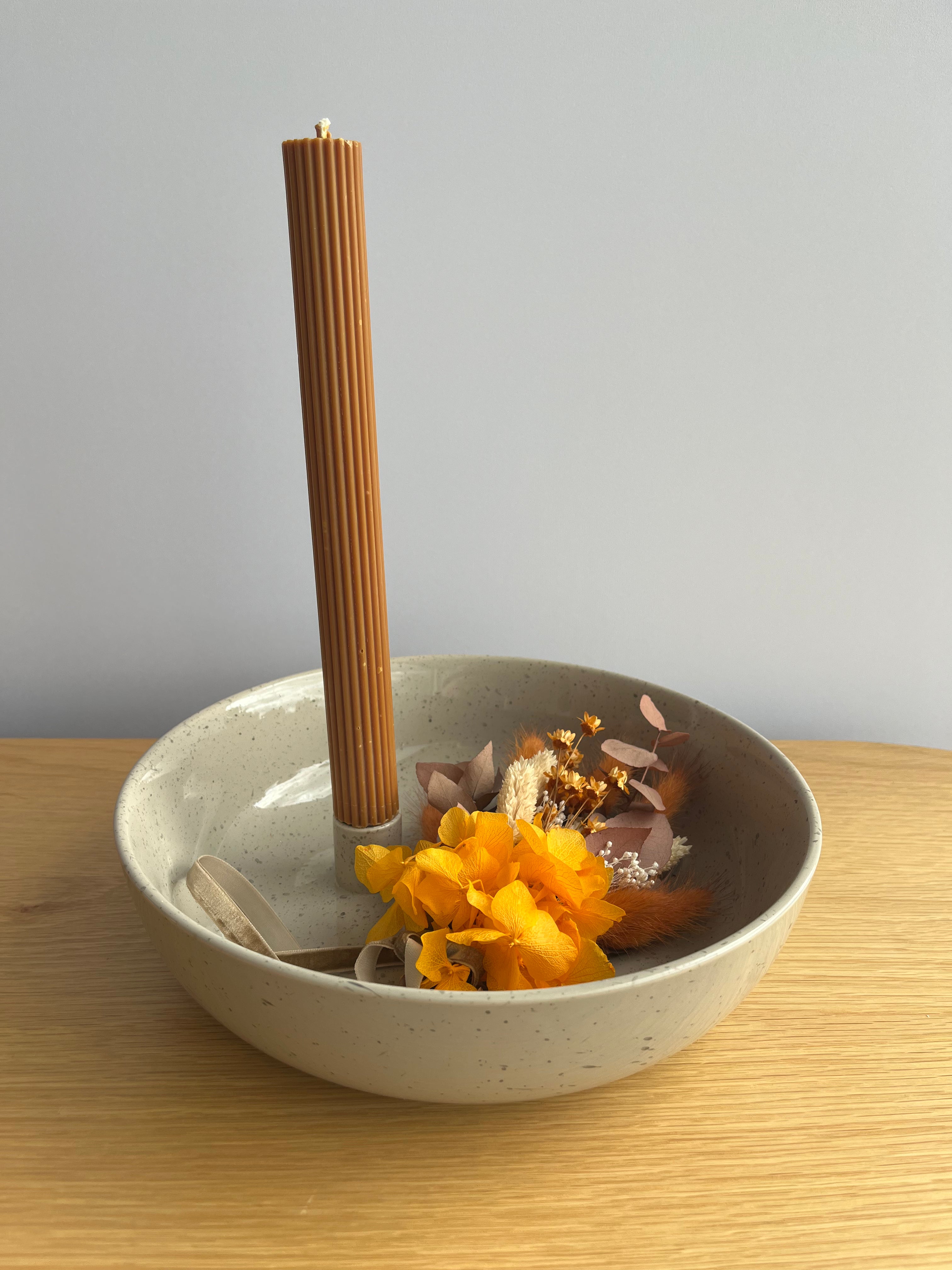 Candle holder and bowl in one - with matching arrangement orange