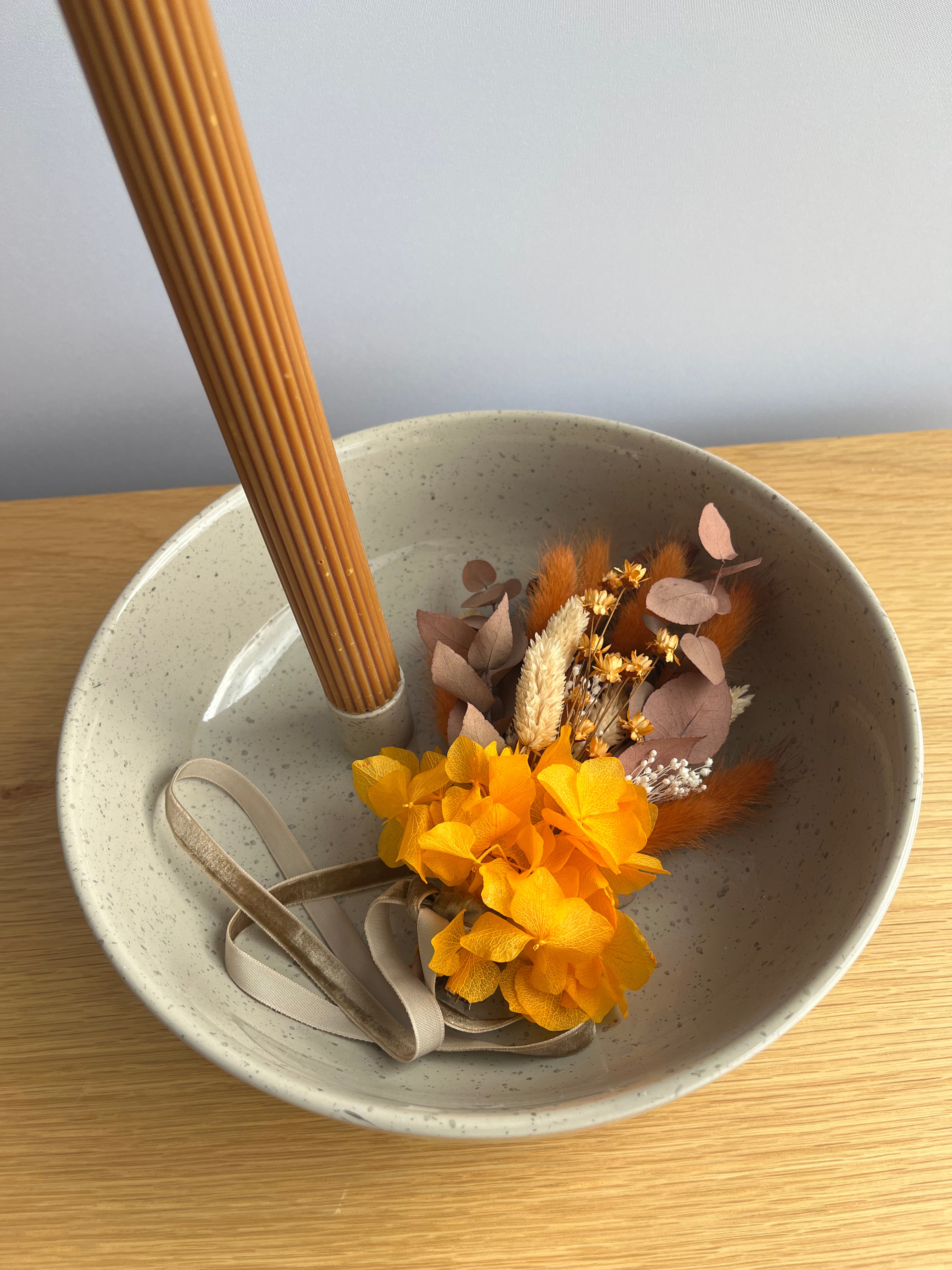 Candle holder and bowl in one - with matching arrangement orange