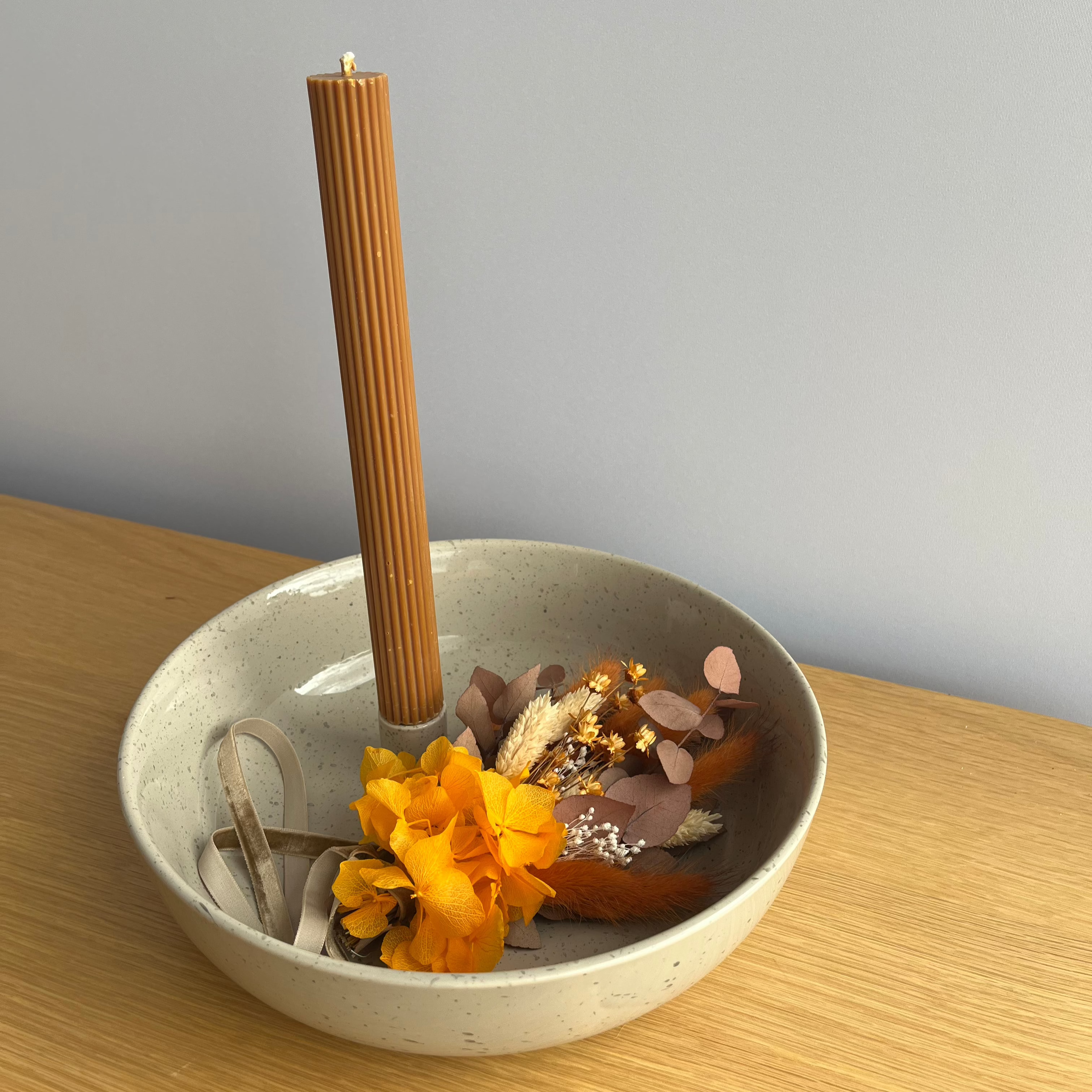 Candle holder and bowl in one - with matching arrangement orange