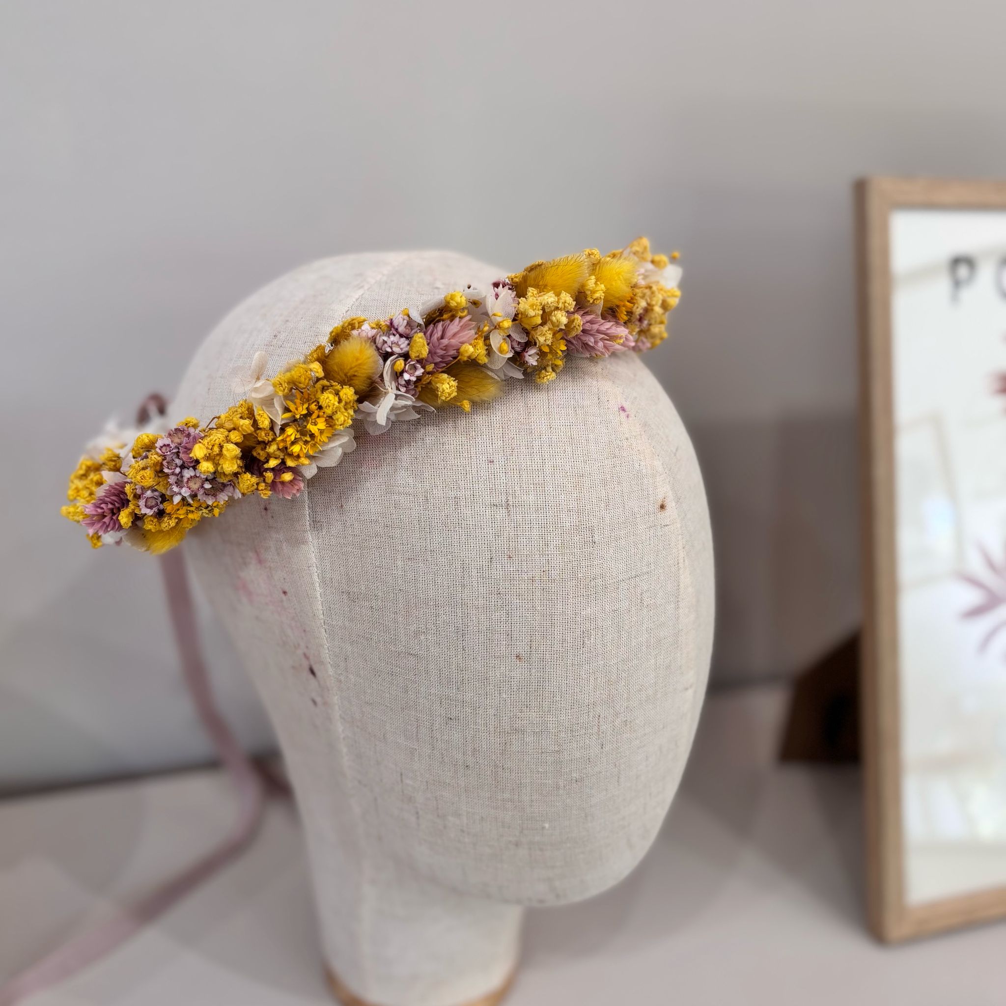 Haarkranz Trockenblumen gelb flieder / Outlet