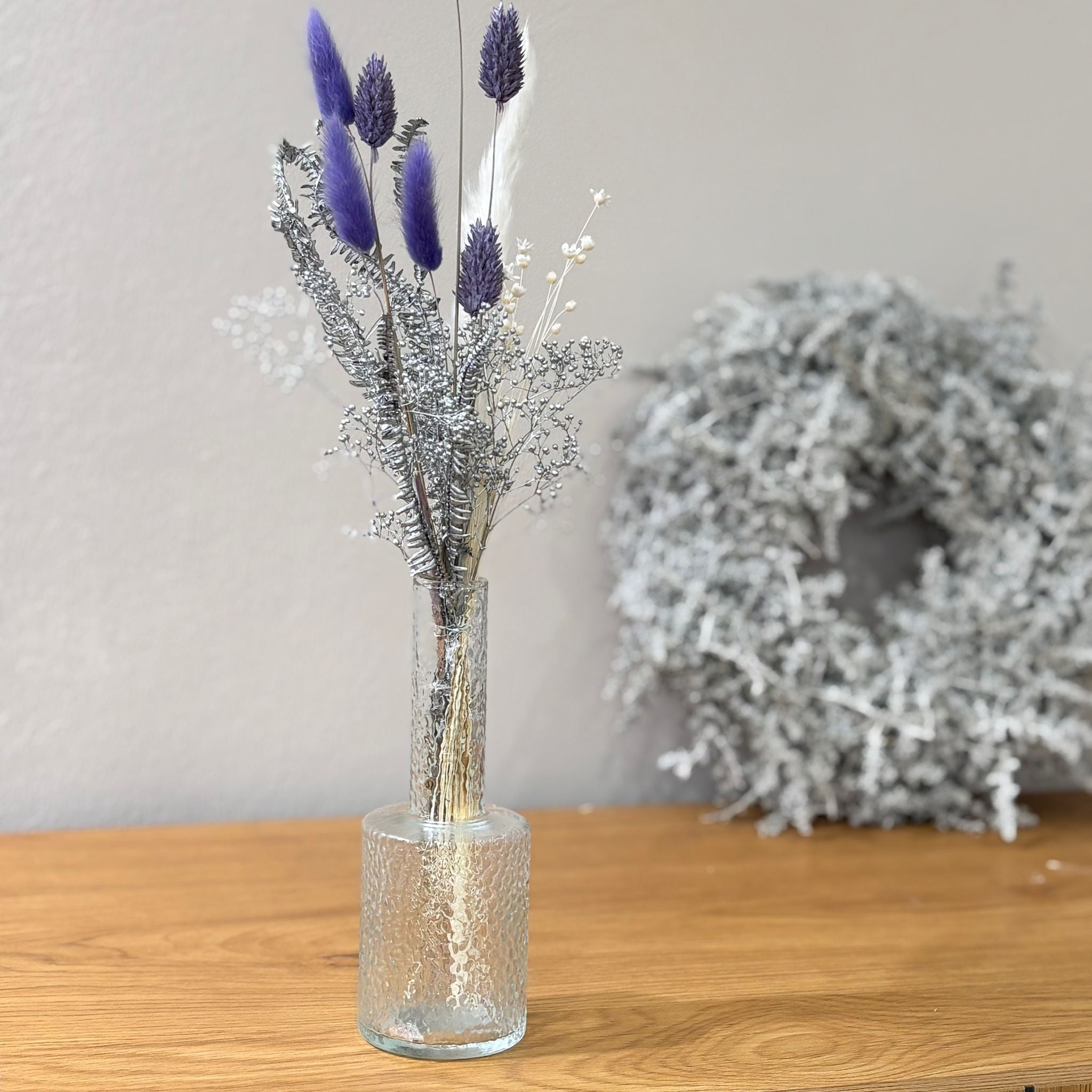 Trockenblumenstrauß Mini "Frozen" silber lila