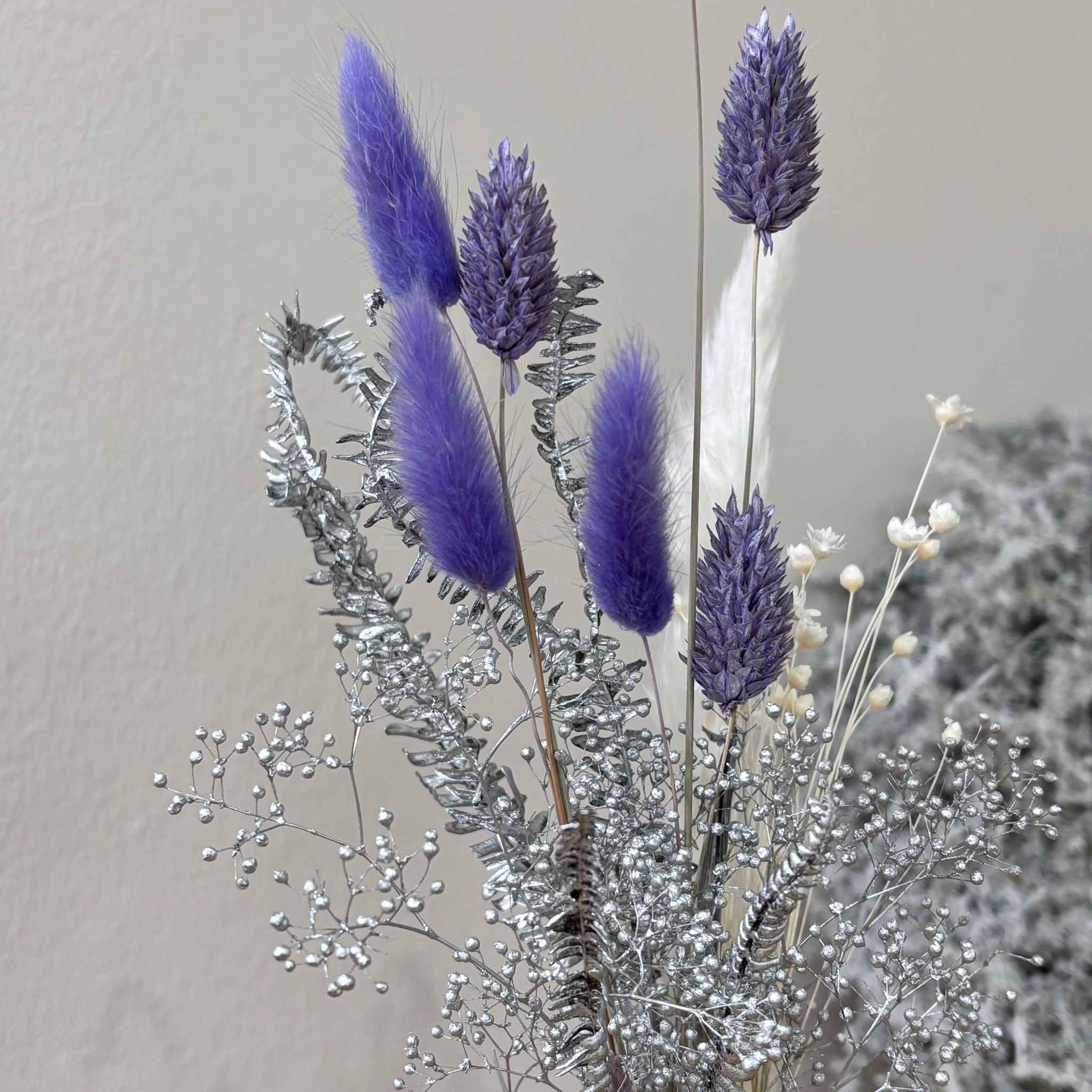 Trockenblumenstrauß Mini "Frozen" silber lila