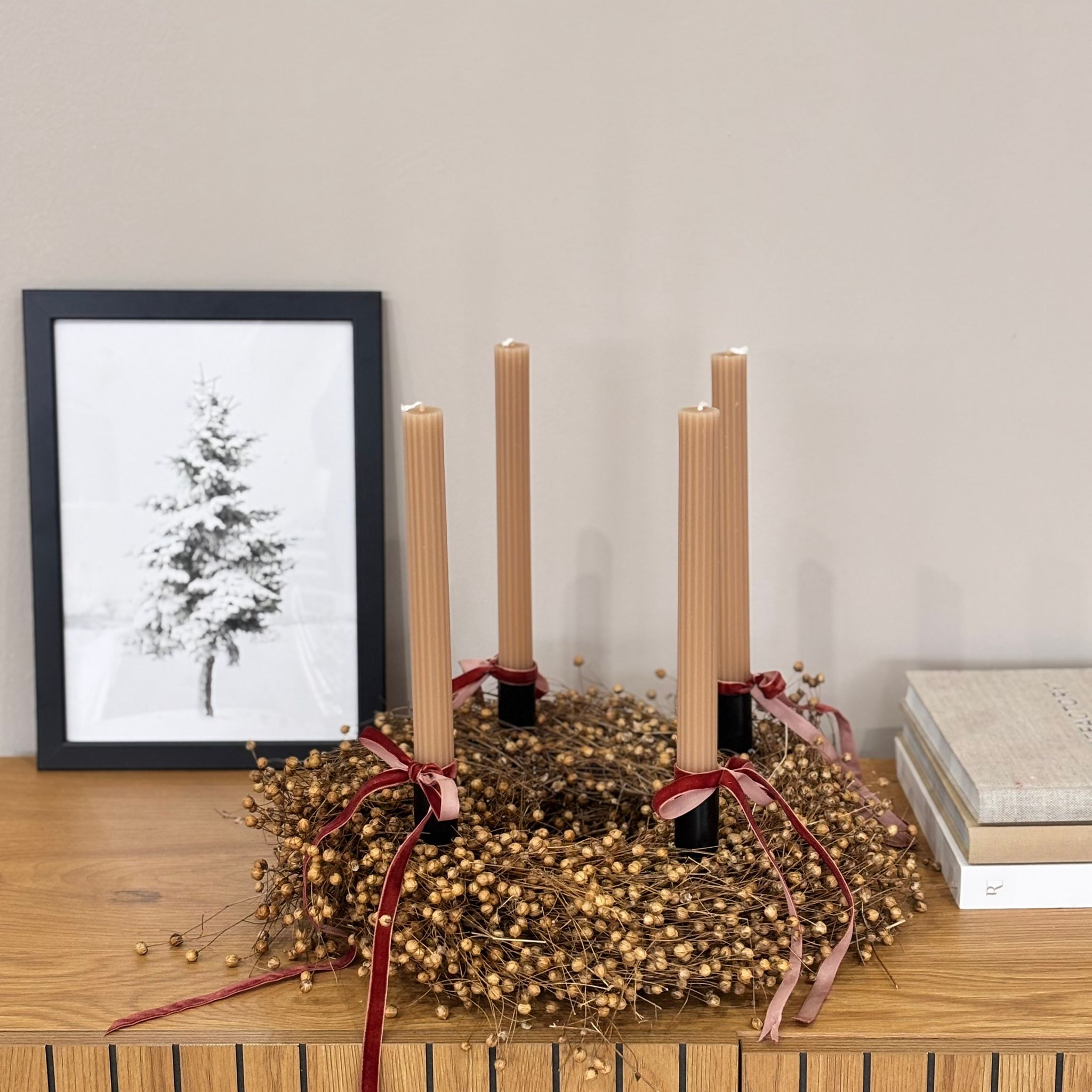 Komplettset Adventskranz Flachs - beige rot