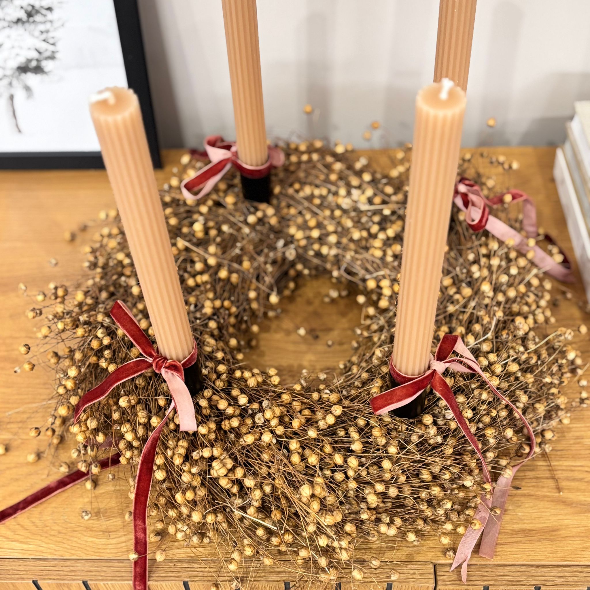 Komplettset Adventskranz Flachs - beige rot