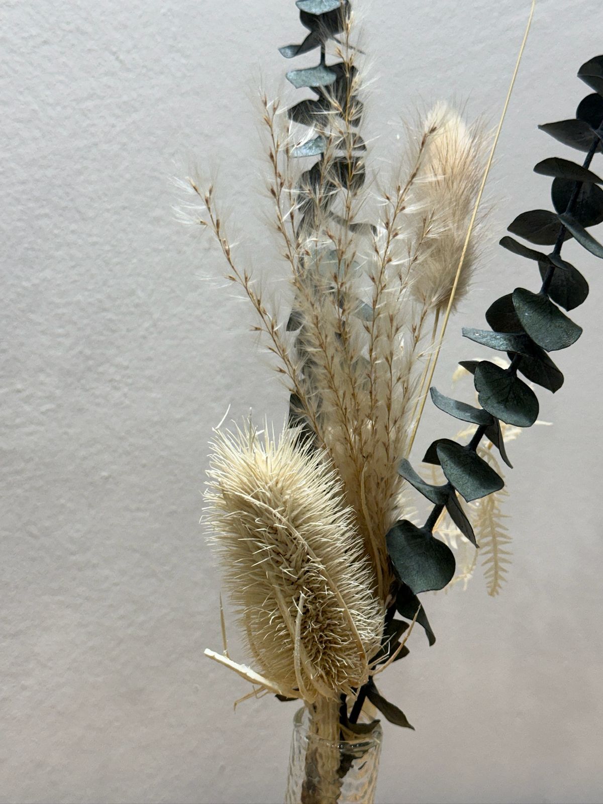 Trockenblumen Mini Strauß Eukalyptus Distel weiß - Outlet