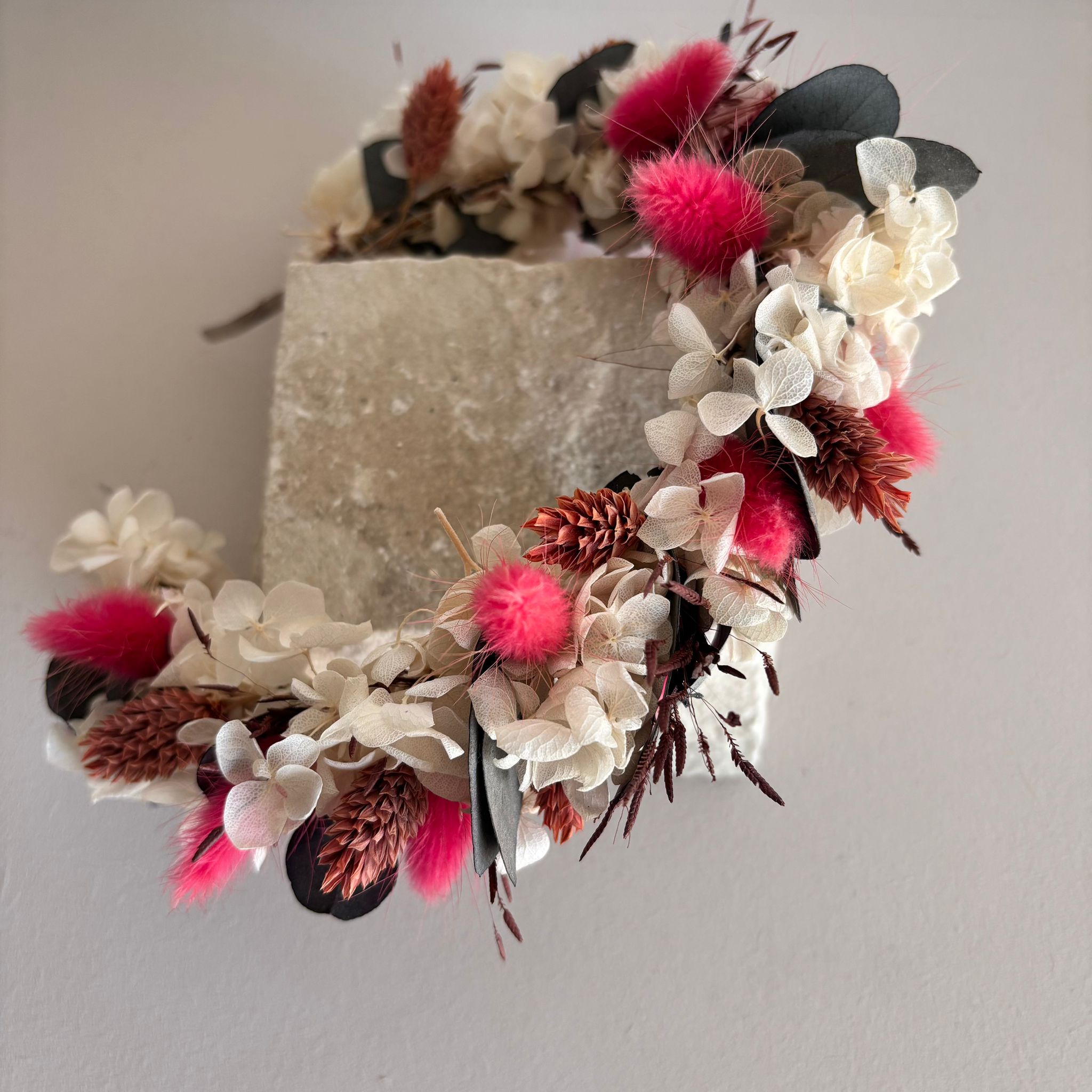 Wunderschöner Haarreif aus Trockenblumen weiß pink - Outlet