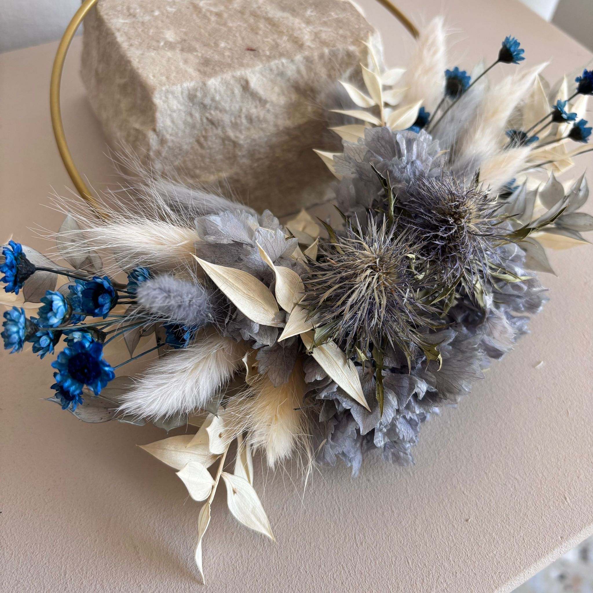 Trockenblumenkranz blau Distel Ruskus Mix - OUTLET