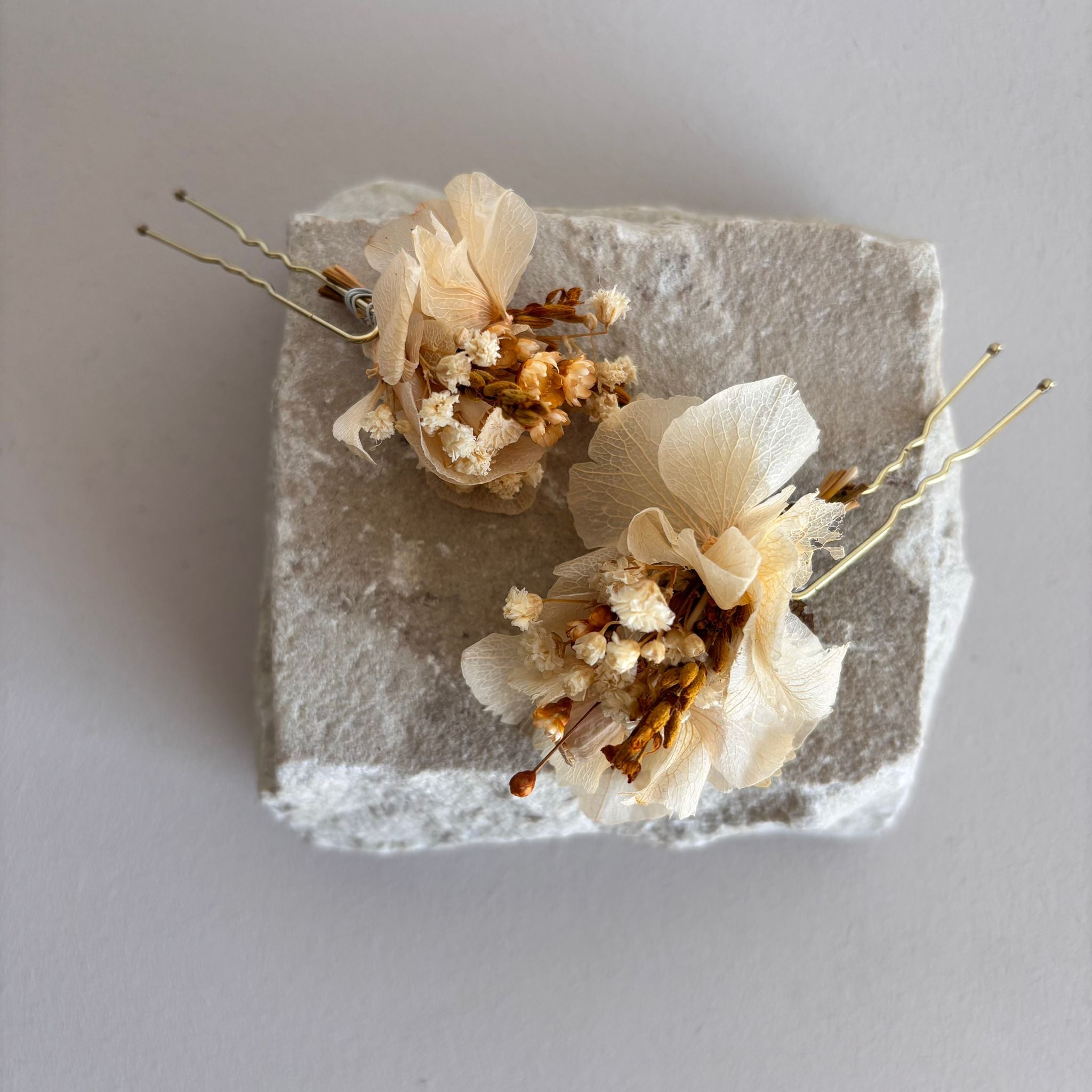 Haarnadel 2x Trockenblumen Hortensie apricot - OUTLET