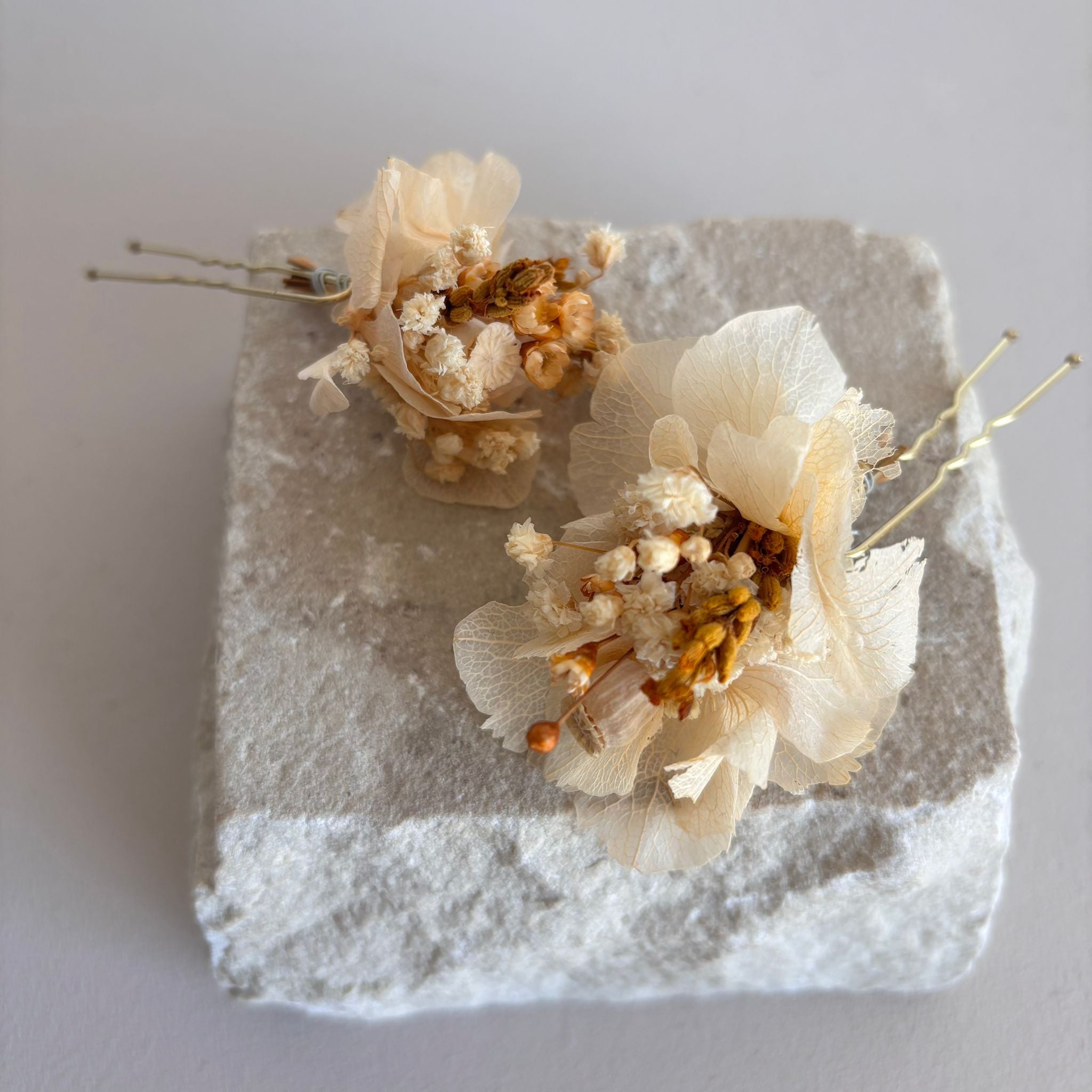 Haarnadel 2x Trockenblumen Hortensie apricot - OUTLET