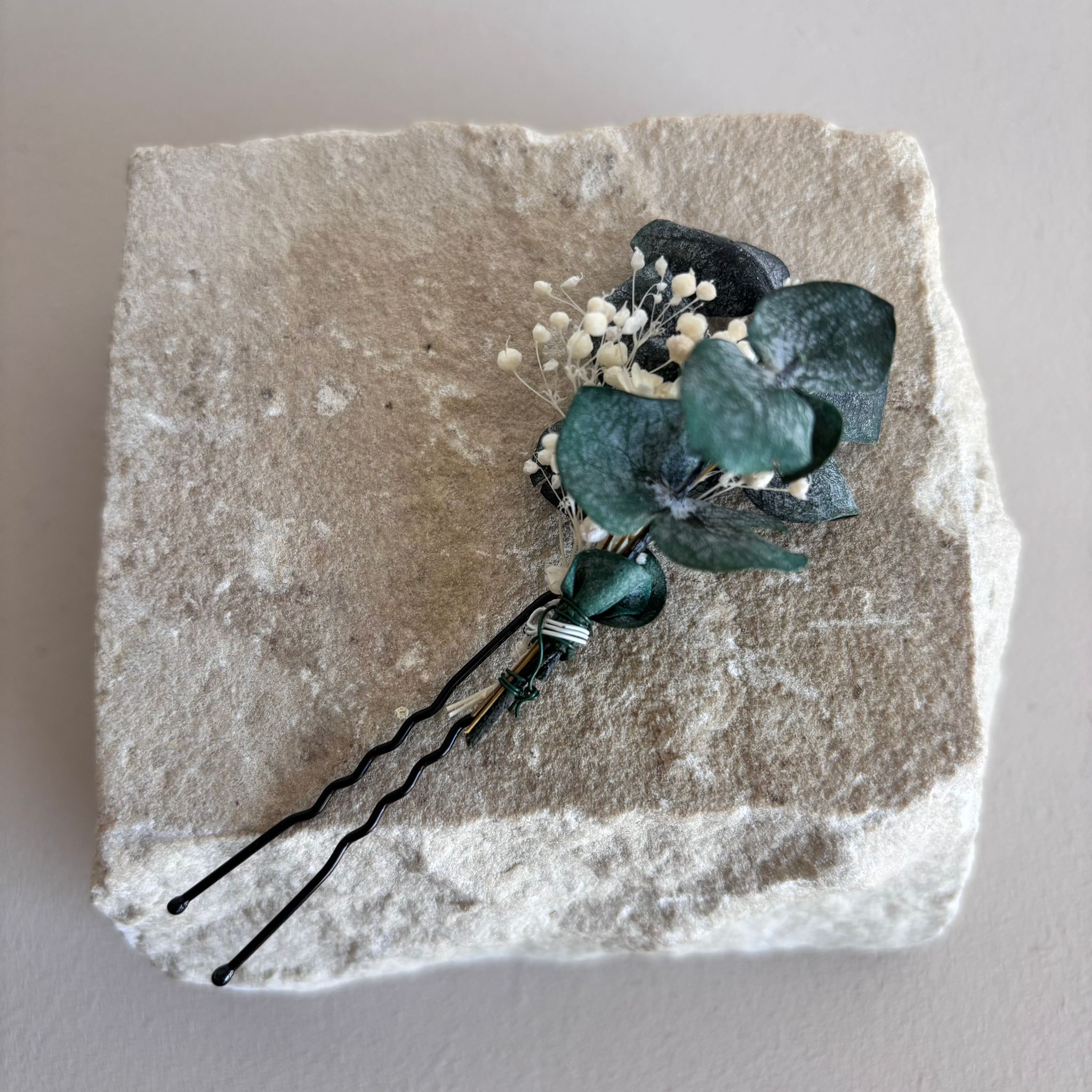 Haarnadel Trockenblumen Eukalyptus grün - OUTLET