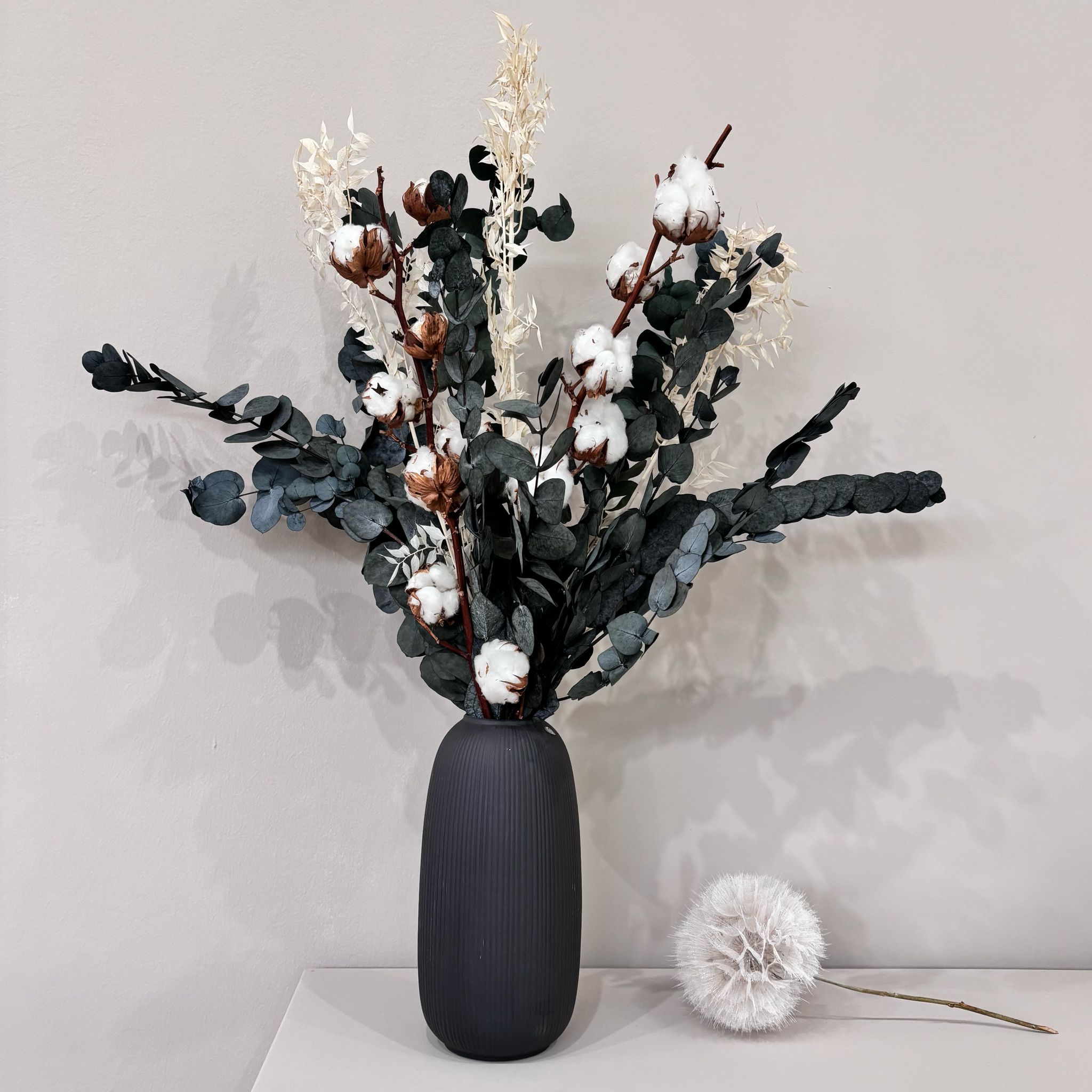 Cotton Breeze: dried flower bouquet with eucalyptus and cotton