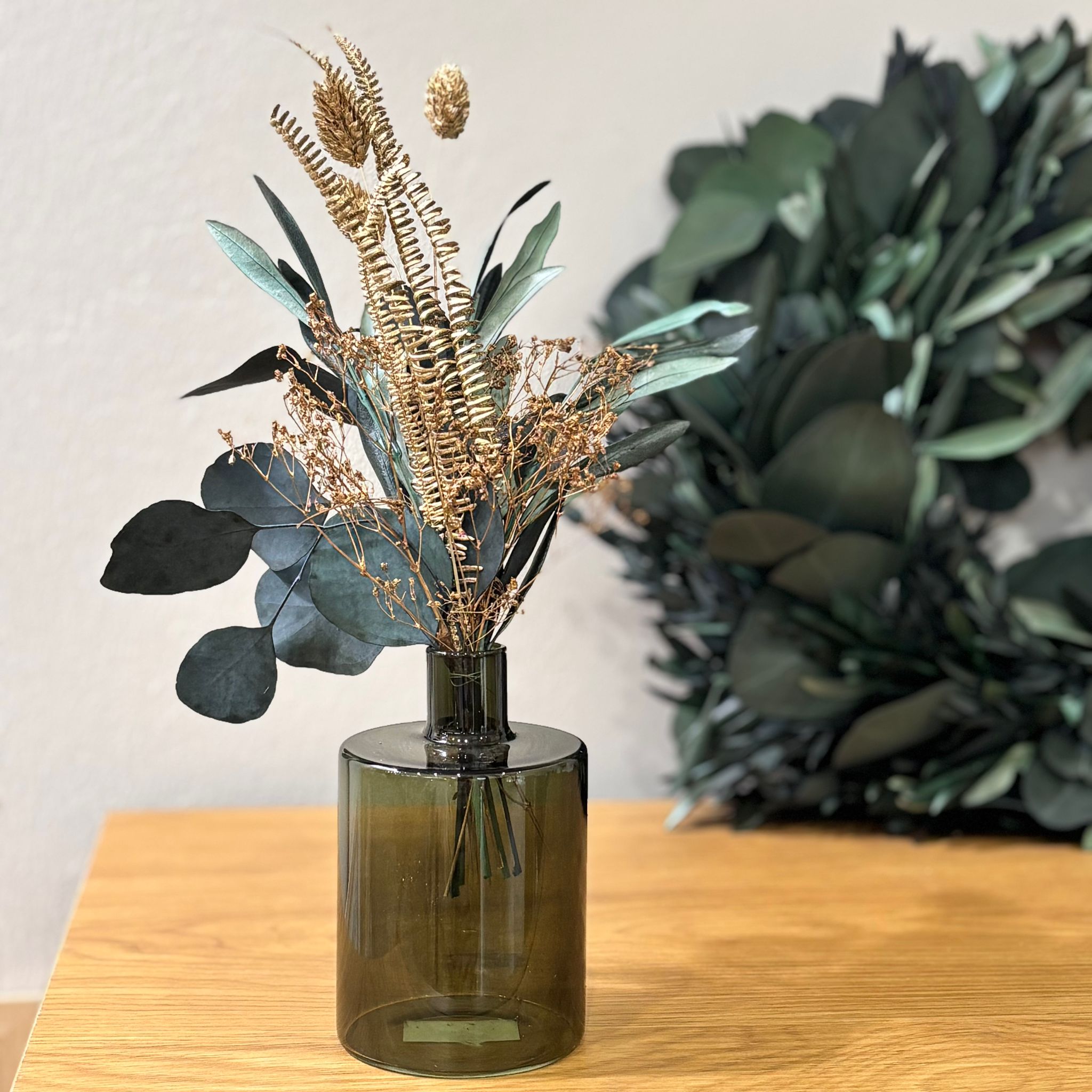Dried flower bouquet mini green gold