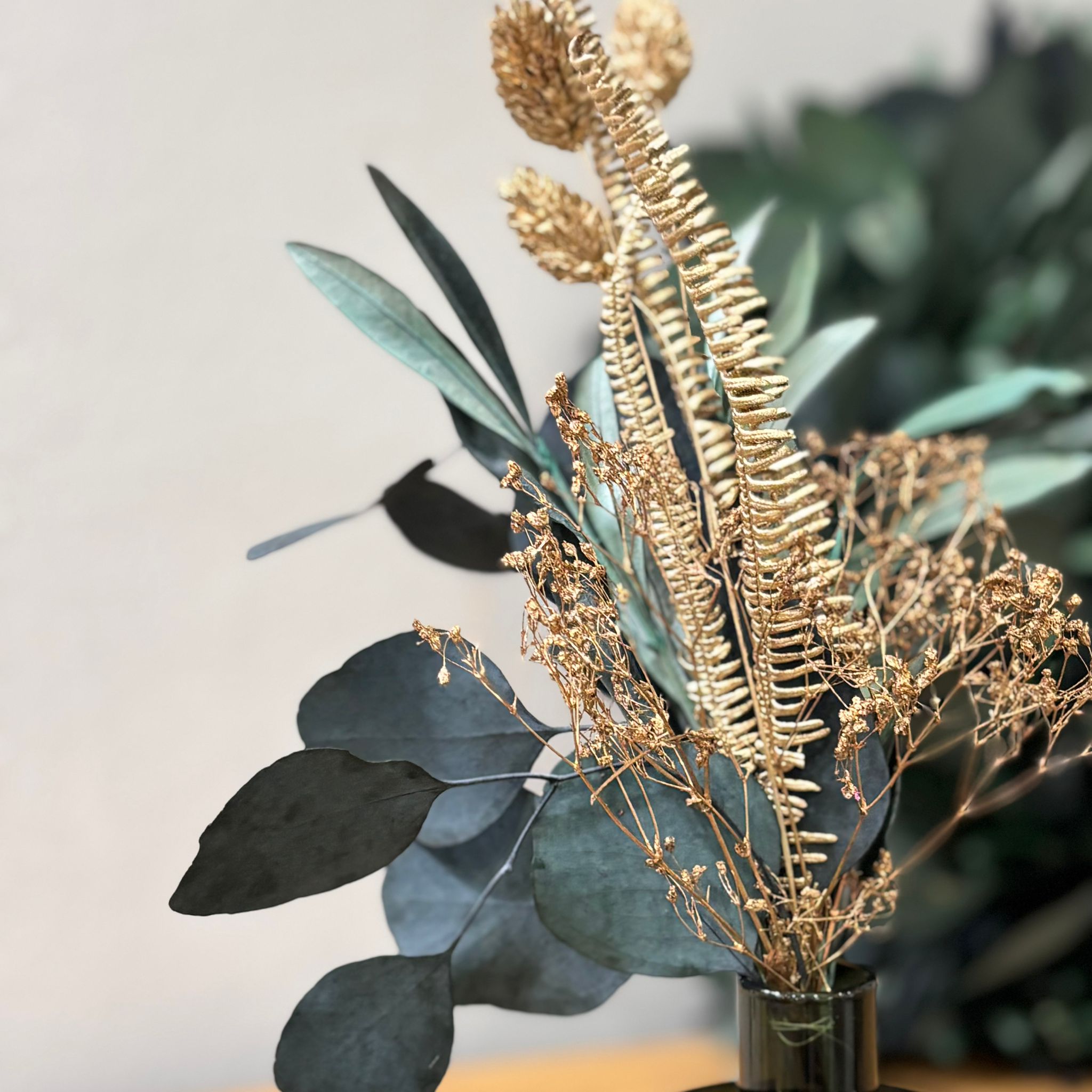 Dried flower bouquet mini green gold