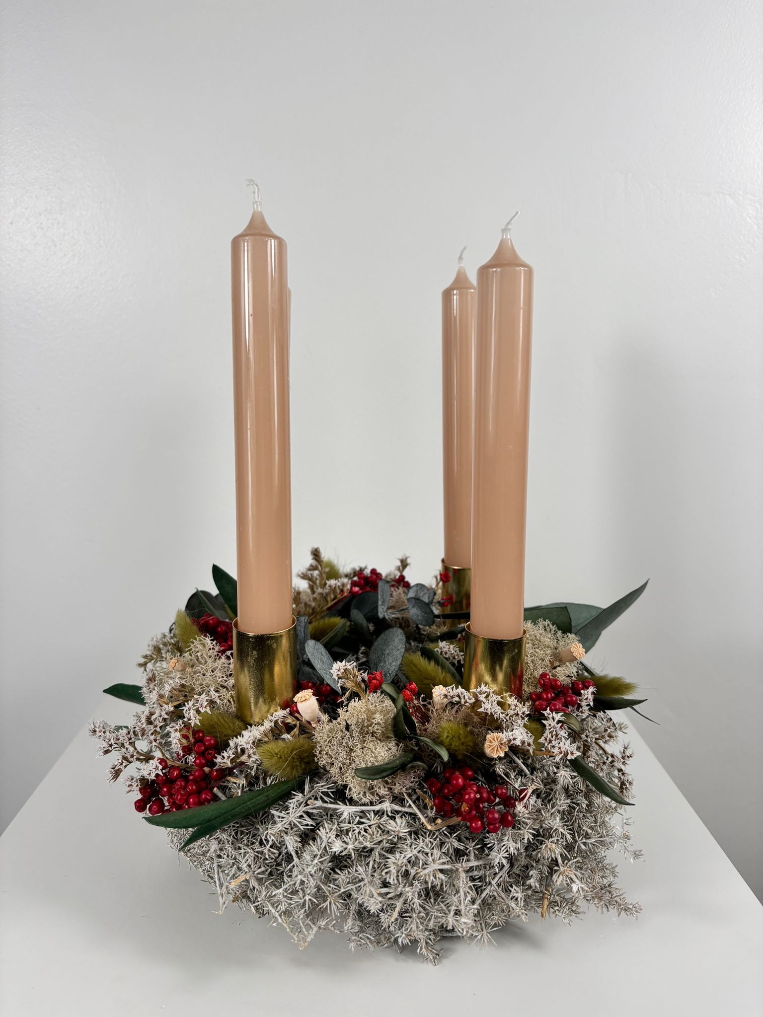 Adventskranz Asparagus grau klassisch mini