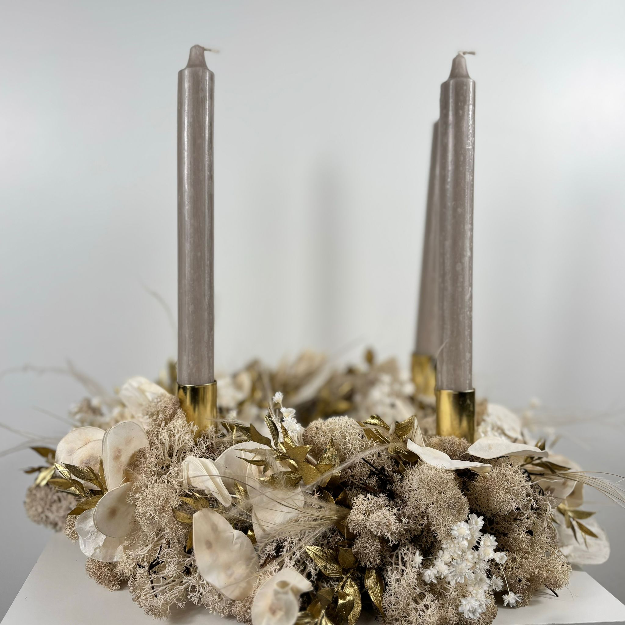 Adventskranz Reindeer Moos  - beige gold Outlet - Lykke&You GmbH