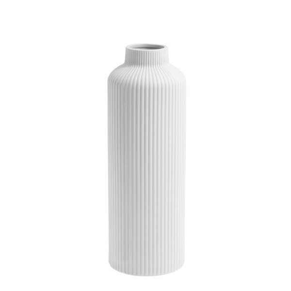 schlanke Vase mit Rillen weiß
