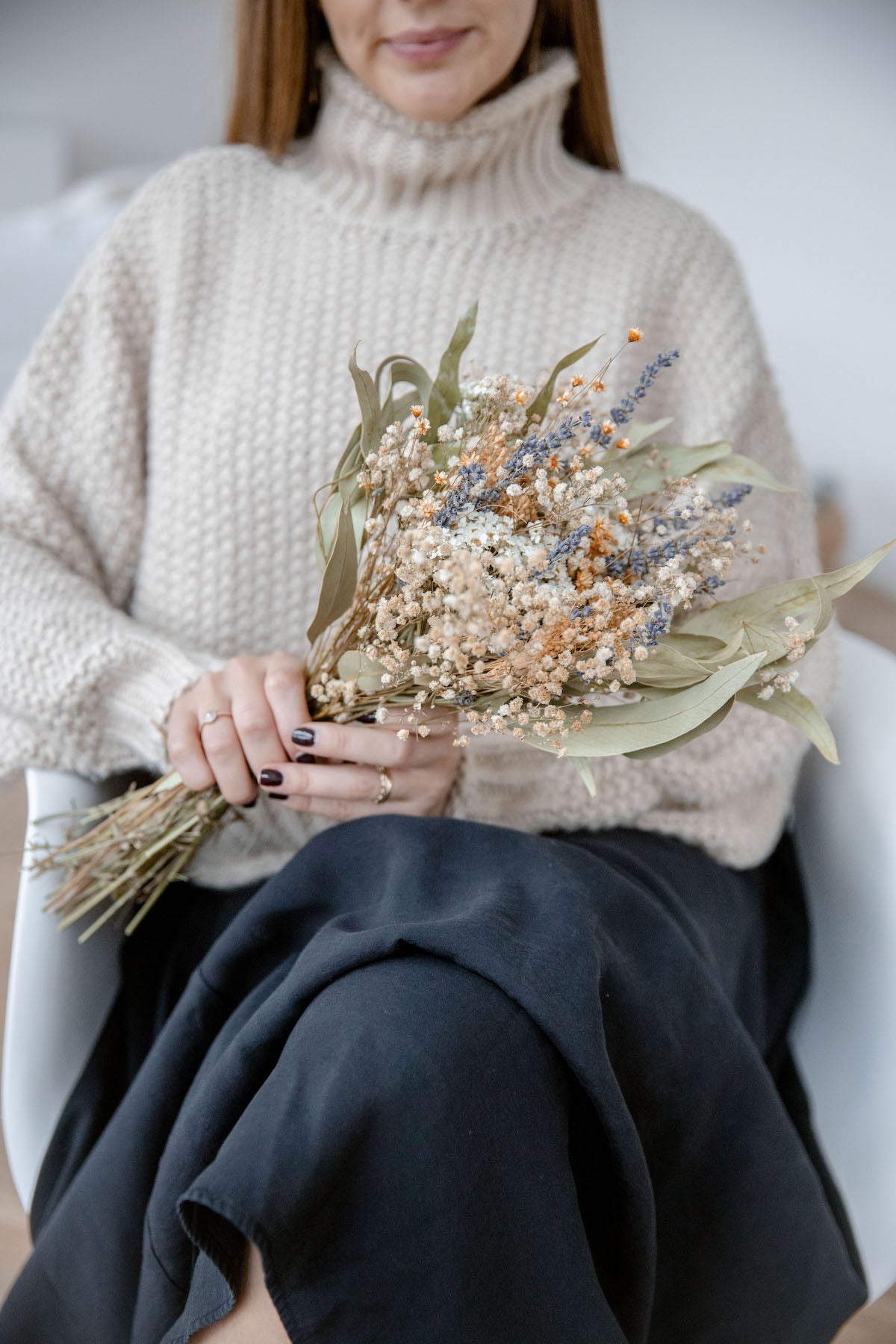 Spring melody: harmony of lavender, glixia and eucalyptus in dried flower bouquet