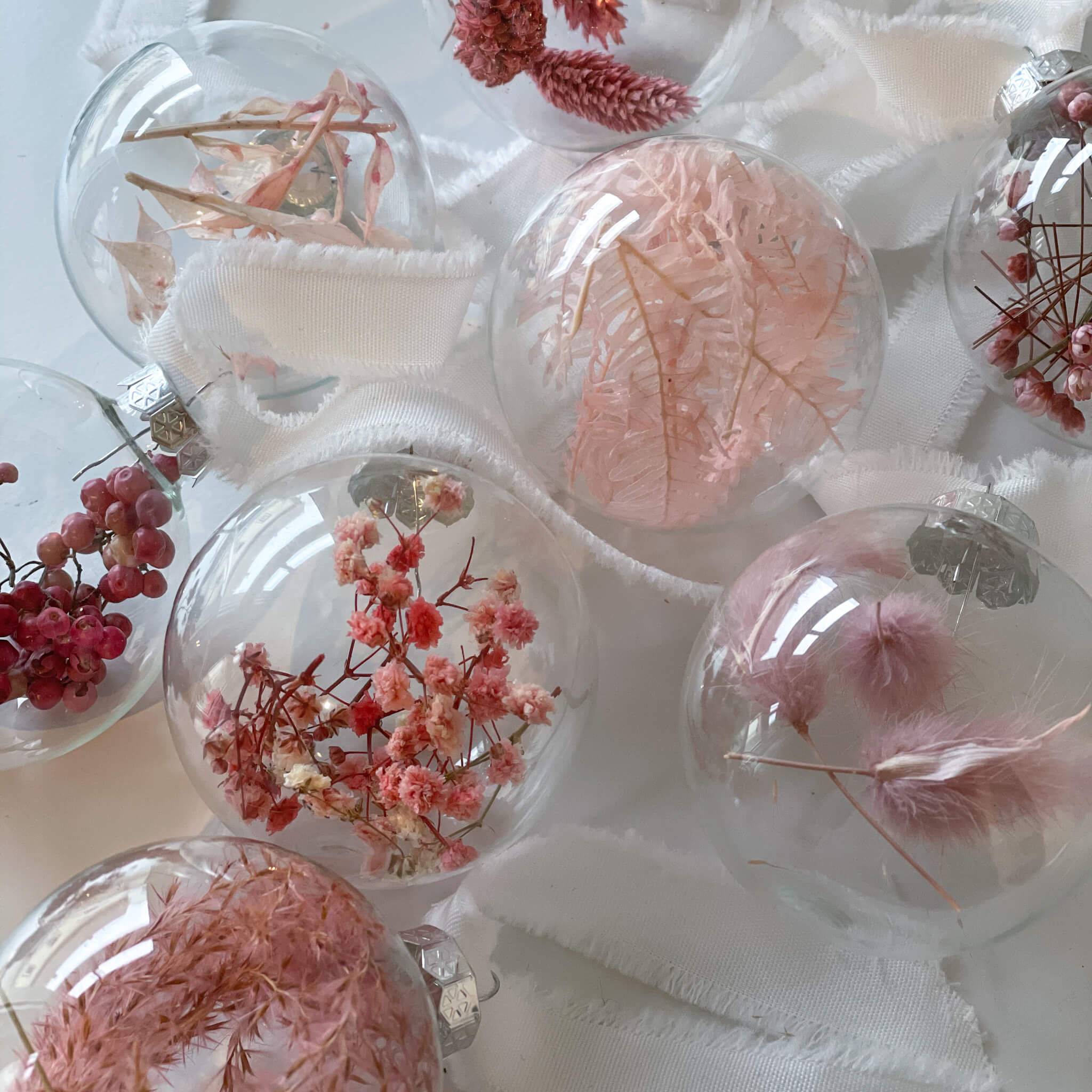 Glass Christmas balls - filled with dried flowers