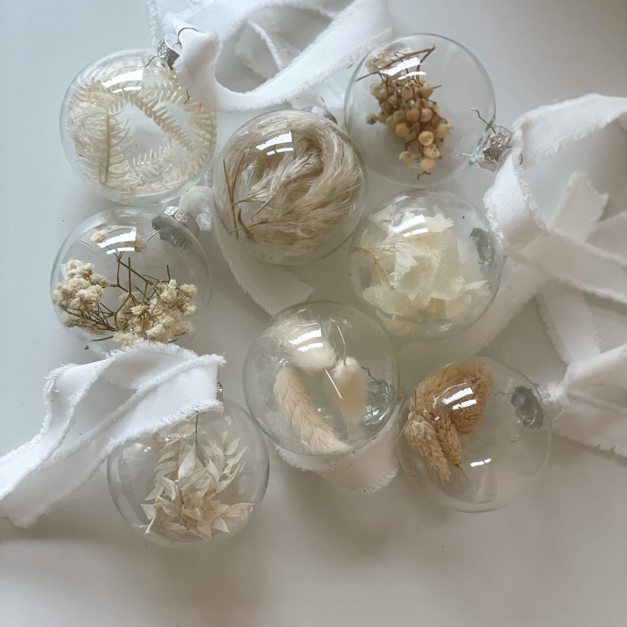 Glass Christmas balls - filled with dried flowers